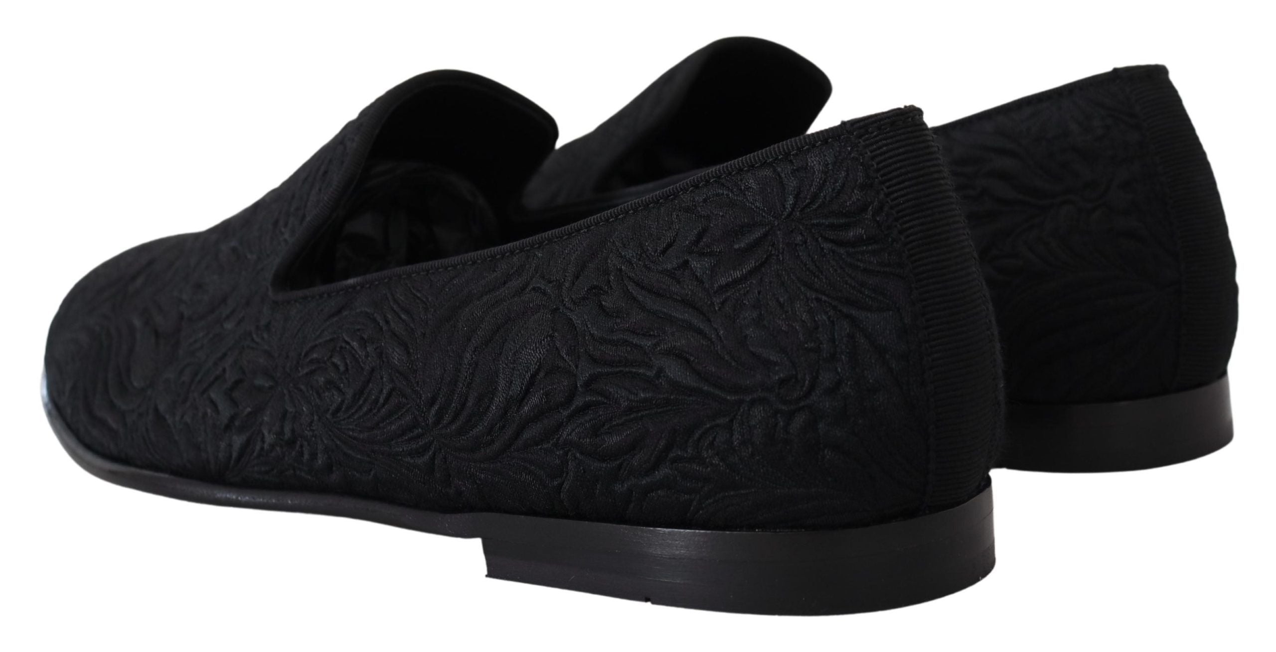 Dolce & Gabbana Black Floral Jacquard Slippers Loafers Shoes Dolce & Gabbana