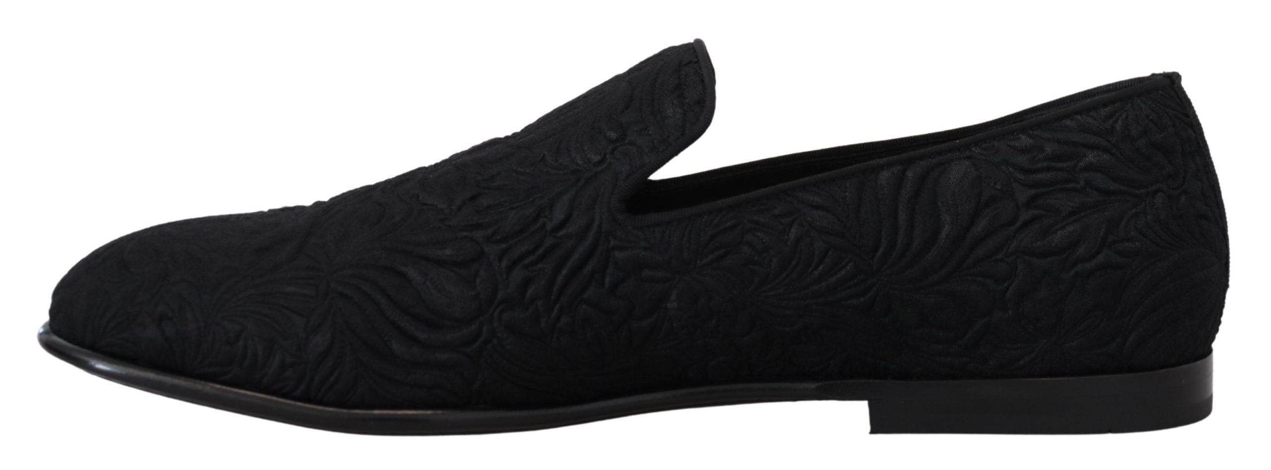 Dolce & Gabbana Black Floral Jacquard Slippers Loafers Shoes Dolce & Gabbana