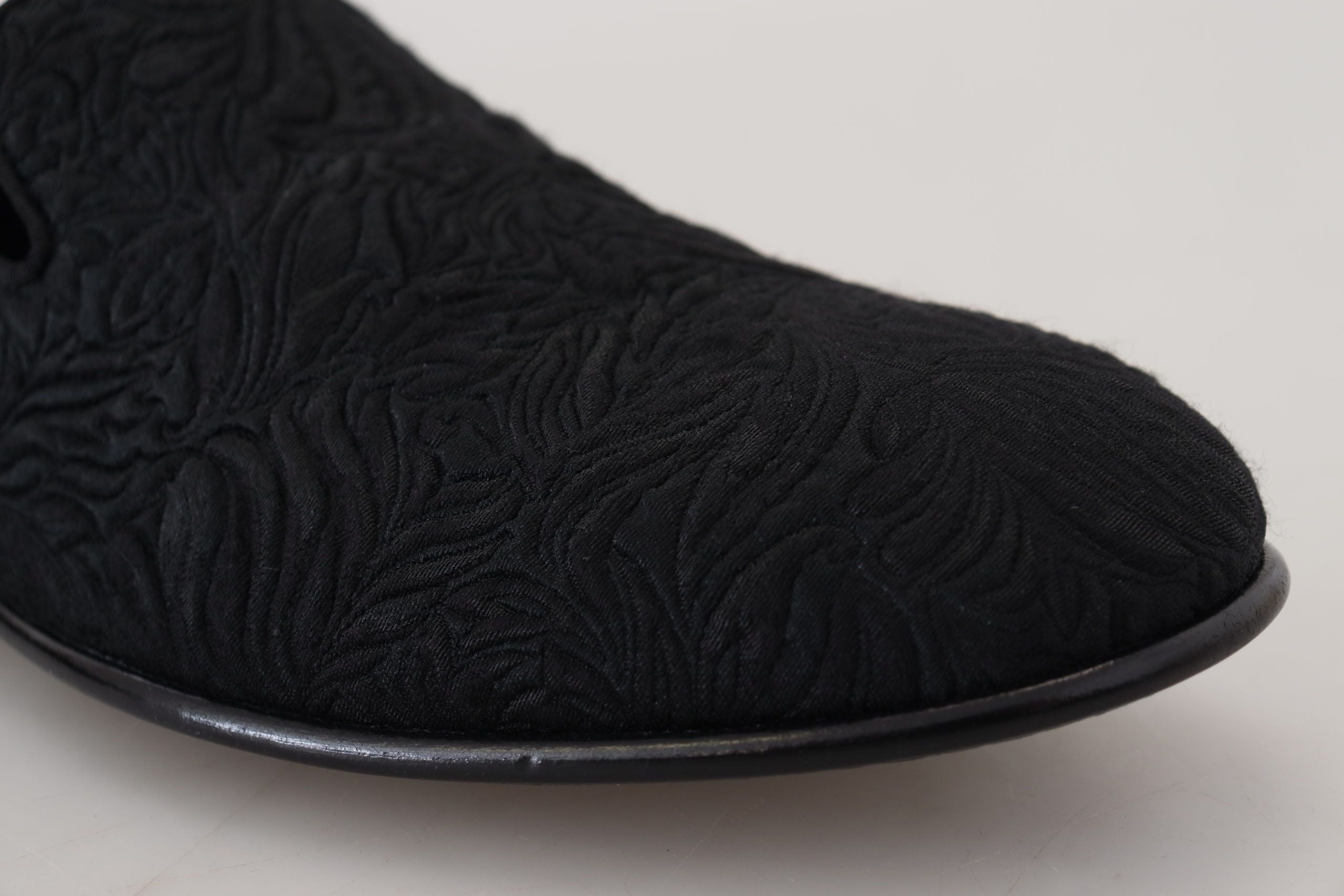 Dolce & Gabbana Black Floral Jacquard Slippers Loafers Shoes Dolce & Gabbana