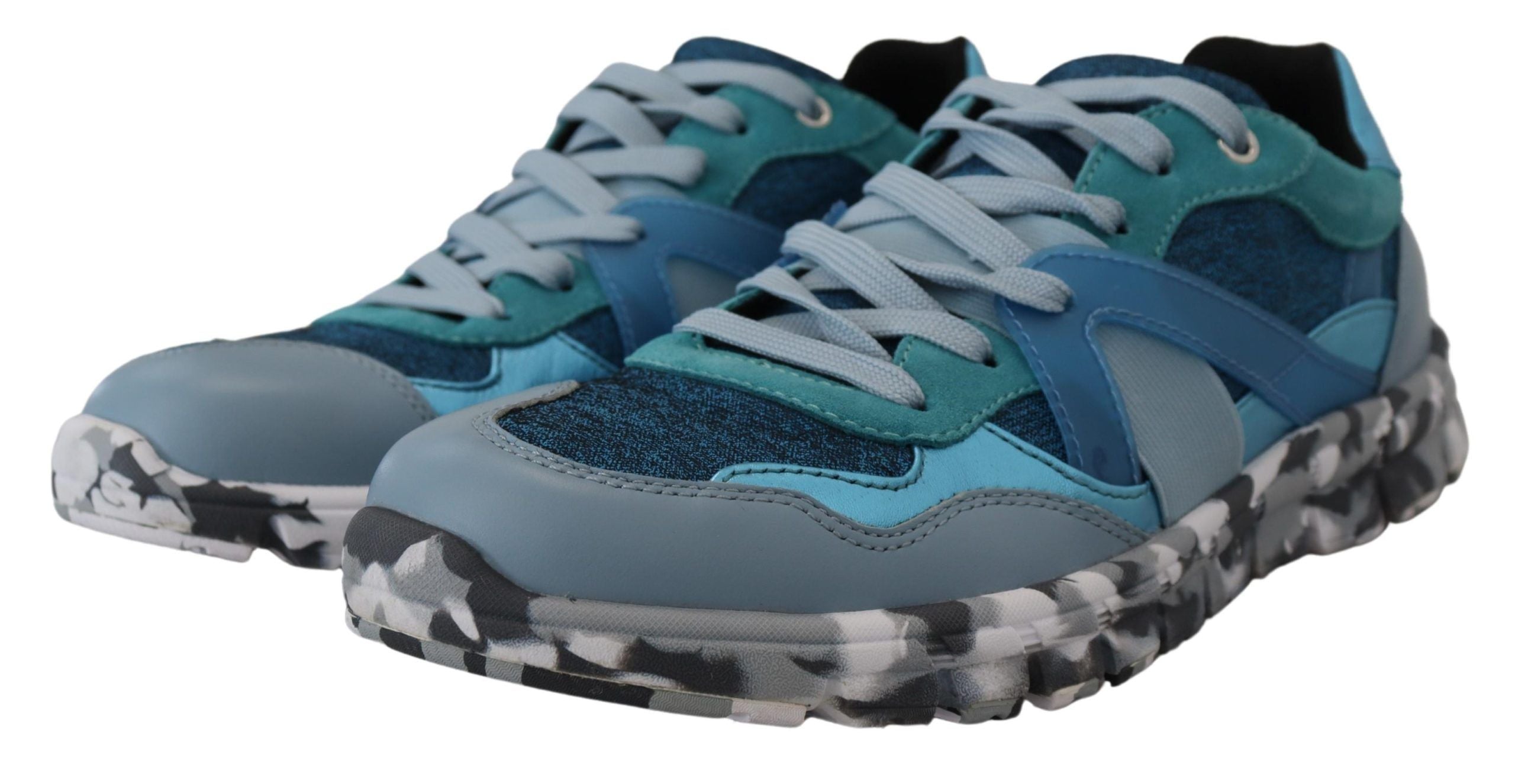 Dolce & Gabbana Blue Gray Leather Sport Low Top Sneakers Dolce & Gabbana