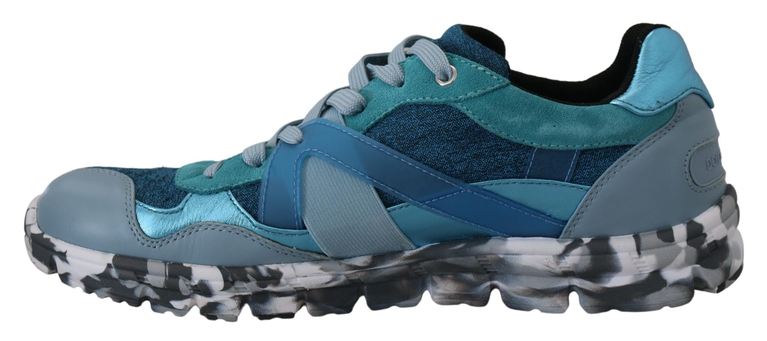 Dolce & Gabbana Blue Gray Leather Sport Low Top Sneakers Dolce & Gabbana