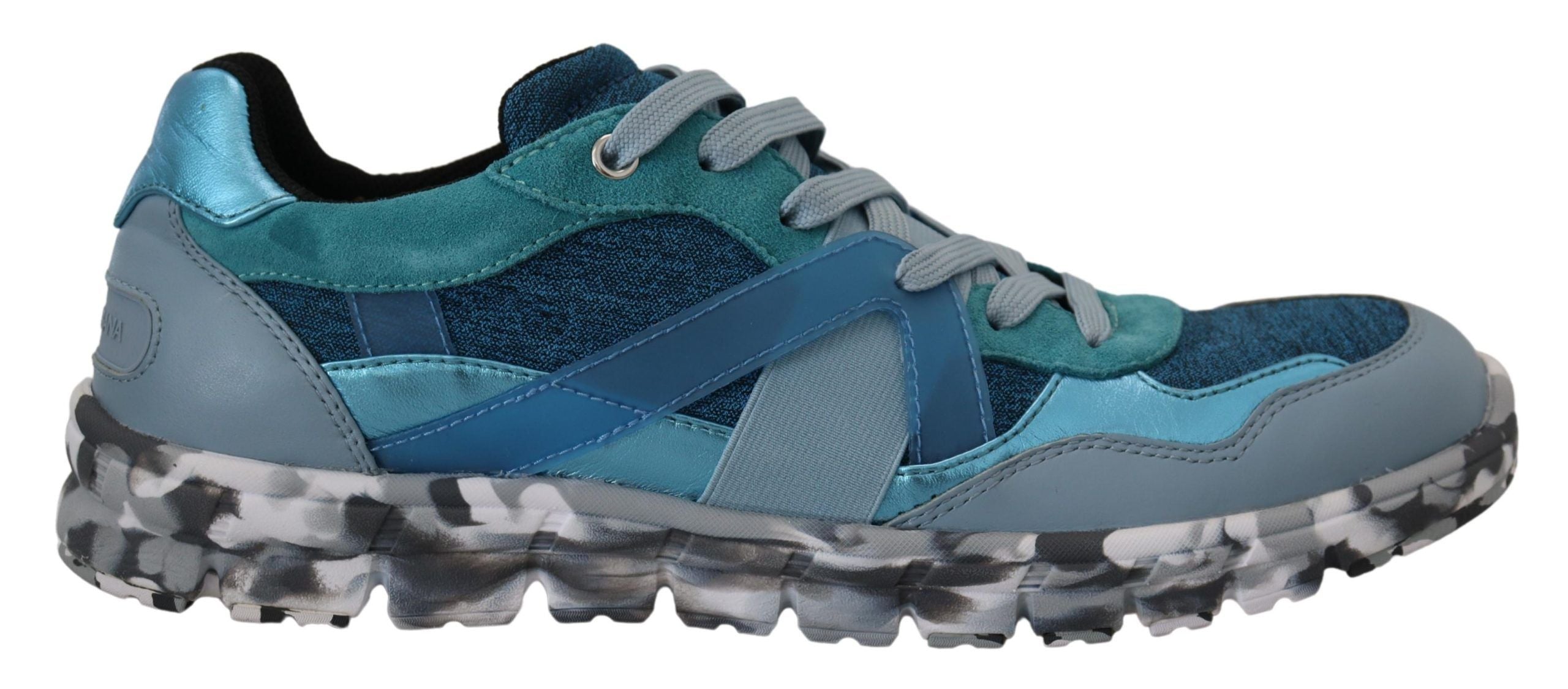 Dolce & Gabbana Blue Gray Leather Sport Low Top Sneakers Dolce & Gabbana