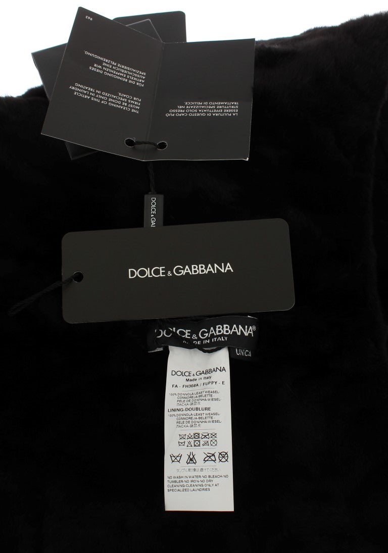 Dolce & Gabbana Black Weasel Fur Crochet Hood Scarf Hat Dolce & Gabbana