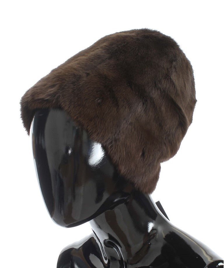 Dolce & Gabbana Brown Weasel Fur Womens Cashmere Hat Beanie Dolce & Gabbana