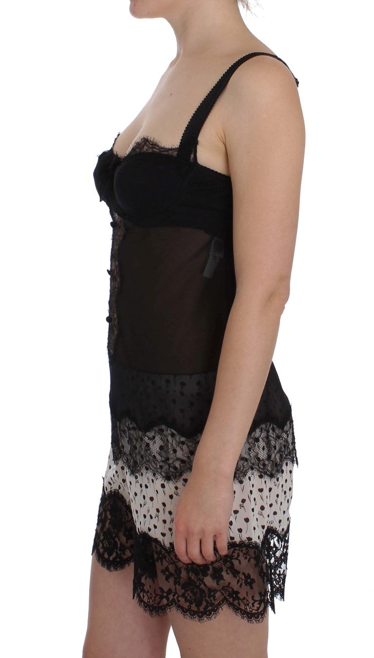 Dolce & Gabbana Black Silk Floral Lace Lingerie Top Dolce & Gabbana