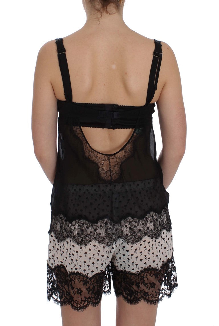 Dolce & Gabbana Black Silk Floral Lace Lingerie Top Dolce & Gabbana