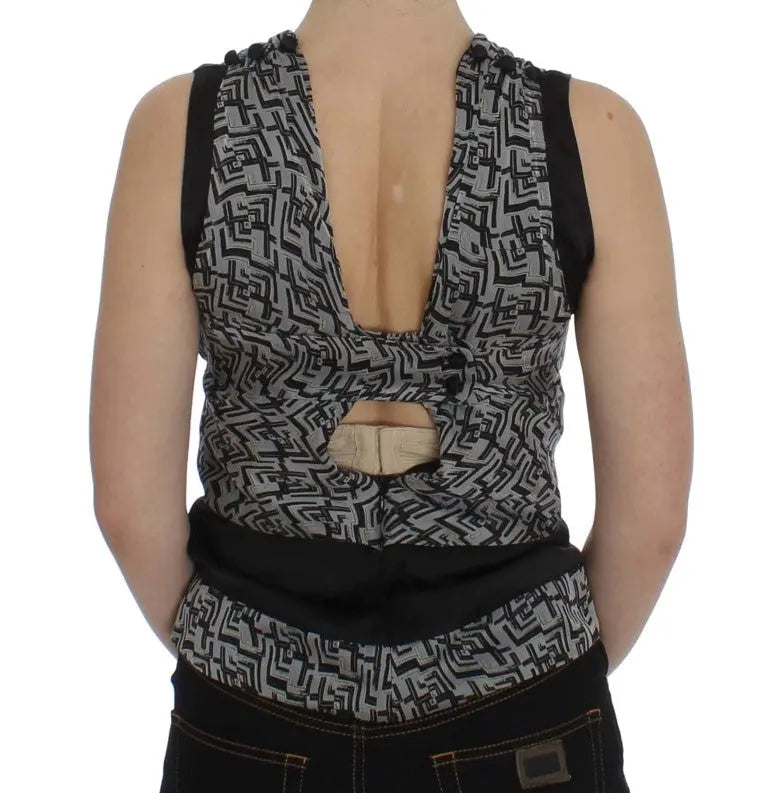Karl Lagerfeld Gray Black Silk Blouse Top Karl Lagerfeld