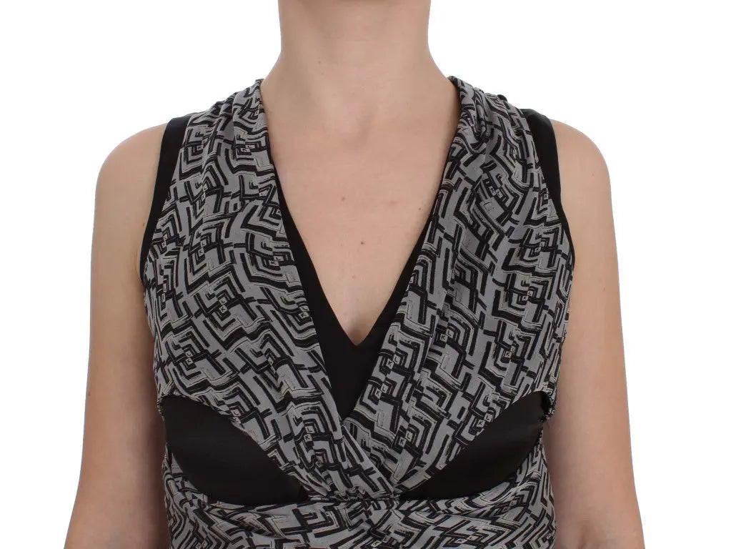 Karl Lagerfeld Gray Black Silk Blouse Top Karl Lagerfeld