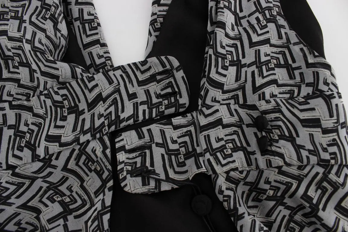 Karl Lagerfeld Gray Black Silk Blouse Top Karl Lagerfeld