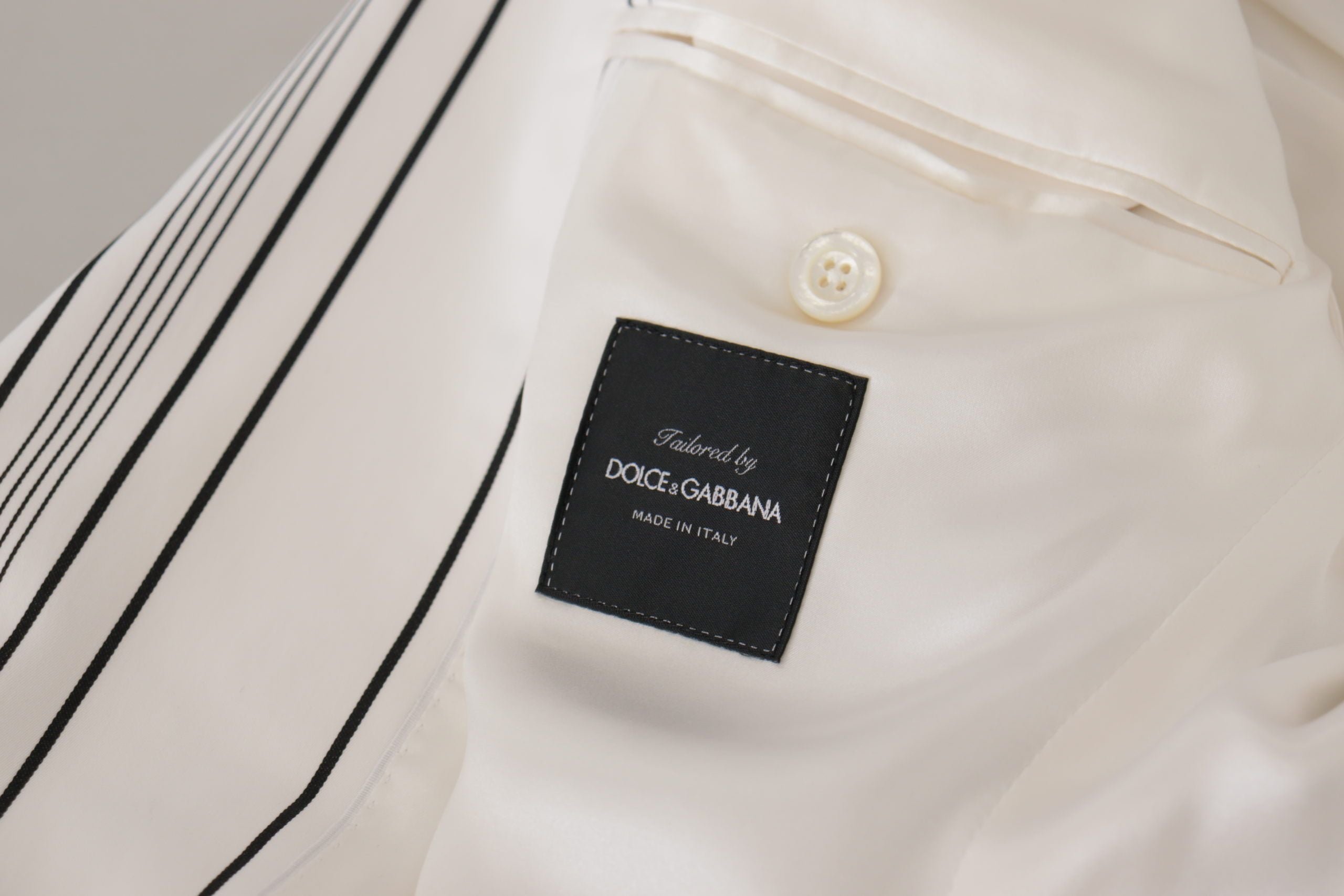 Dolce & Gabbana White Stripes Cotton Single Breasted Blazer Dolce & Gabbana