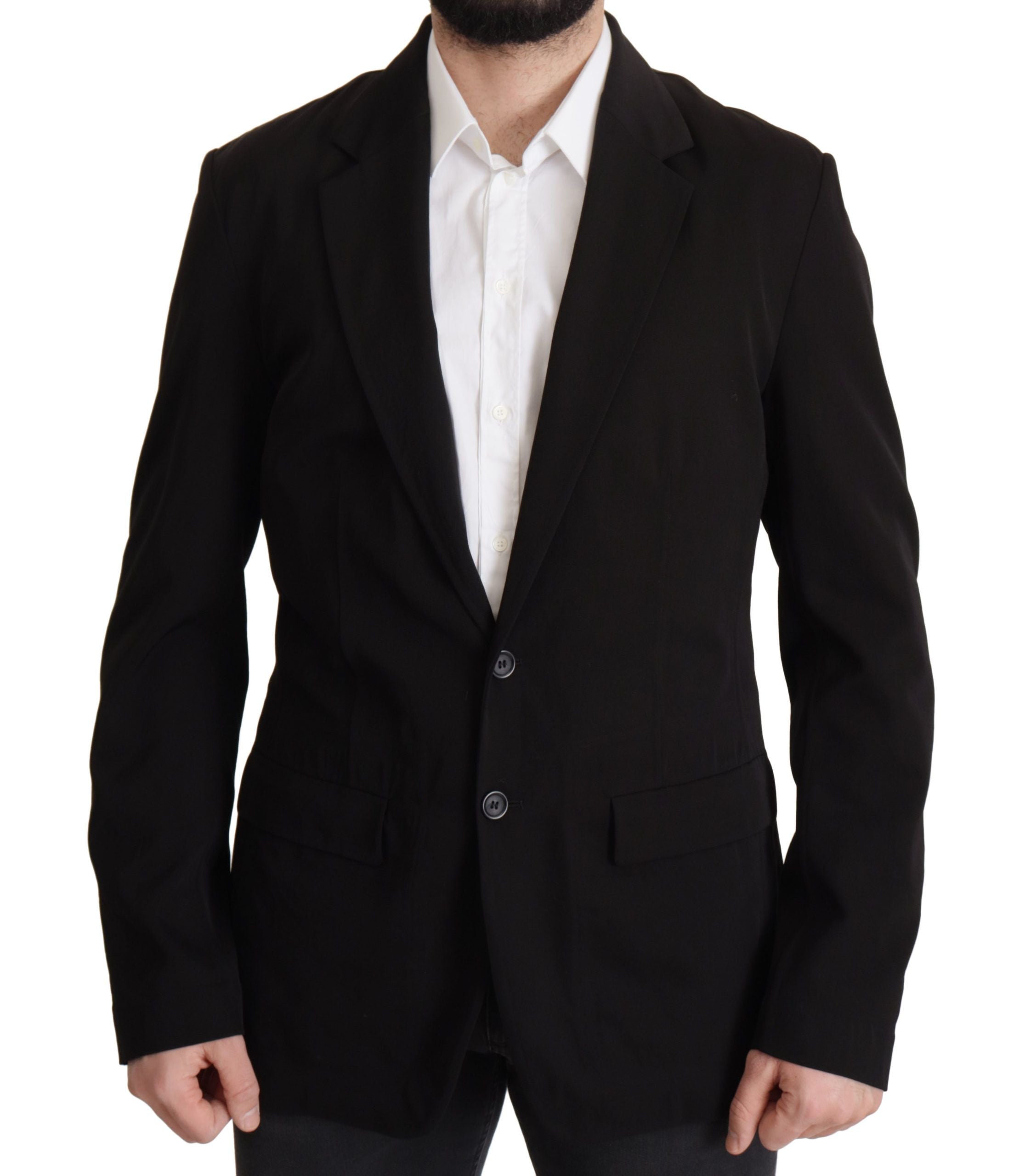 Dolce & Gabbana Black Wool Single Breasted Coat Blazer Dolce & Gabbana