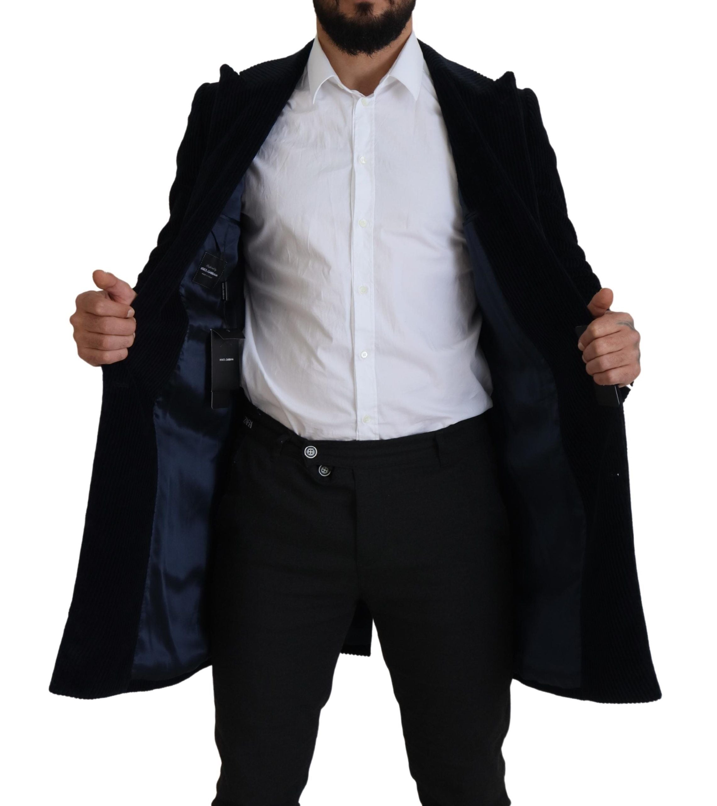 Dolce & Gabbana Black Cotton Cardigan Long Coat Men Jacket Dolce & Gabbana