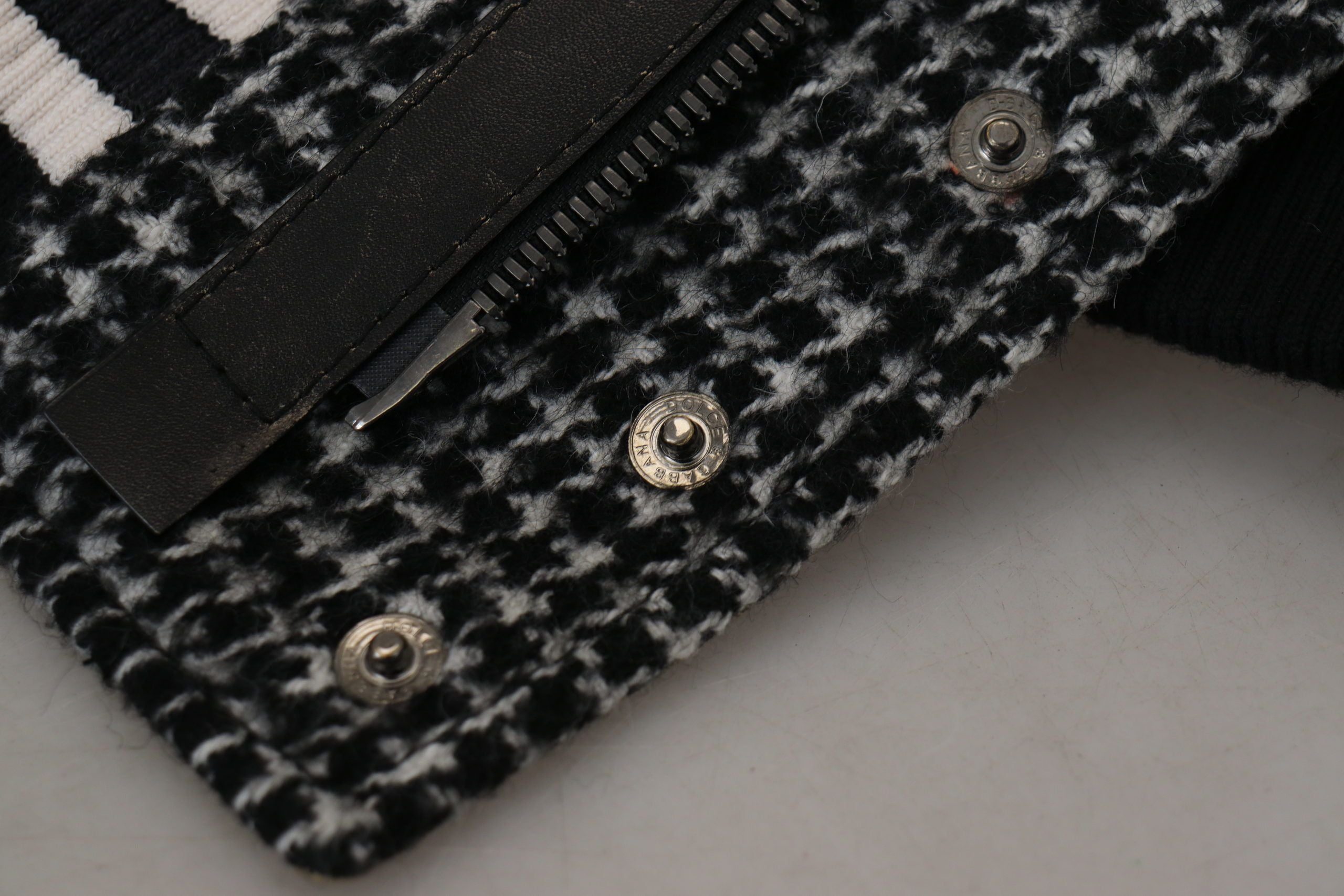 Dolce & Gabbana Black Houndstooth Polyester Bomber Jacket Dolce & Gabbana