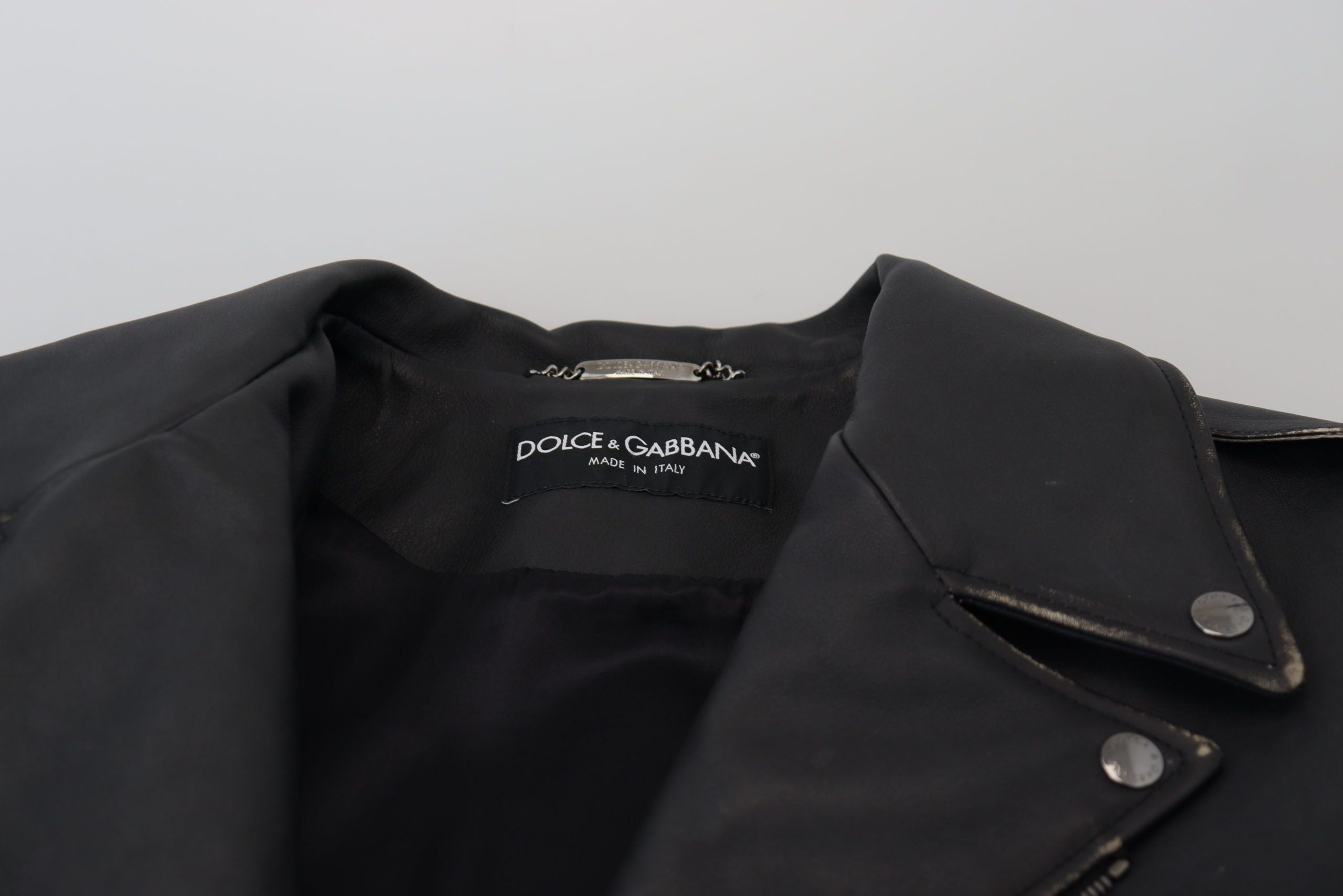 Dolce & Gabbana Black Leather Biker Coat Zipper Jacket Dolce & Gabbana
