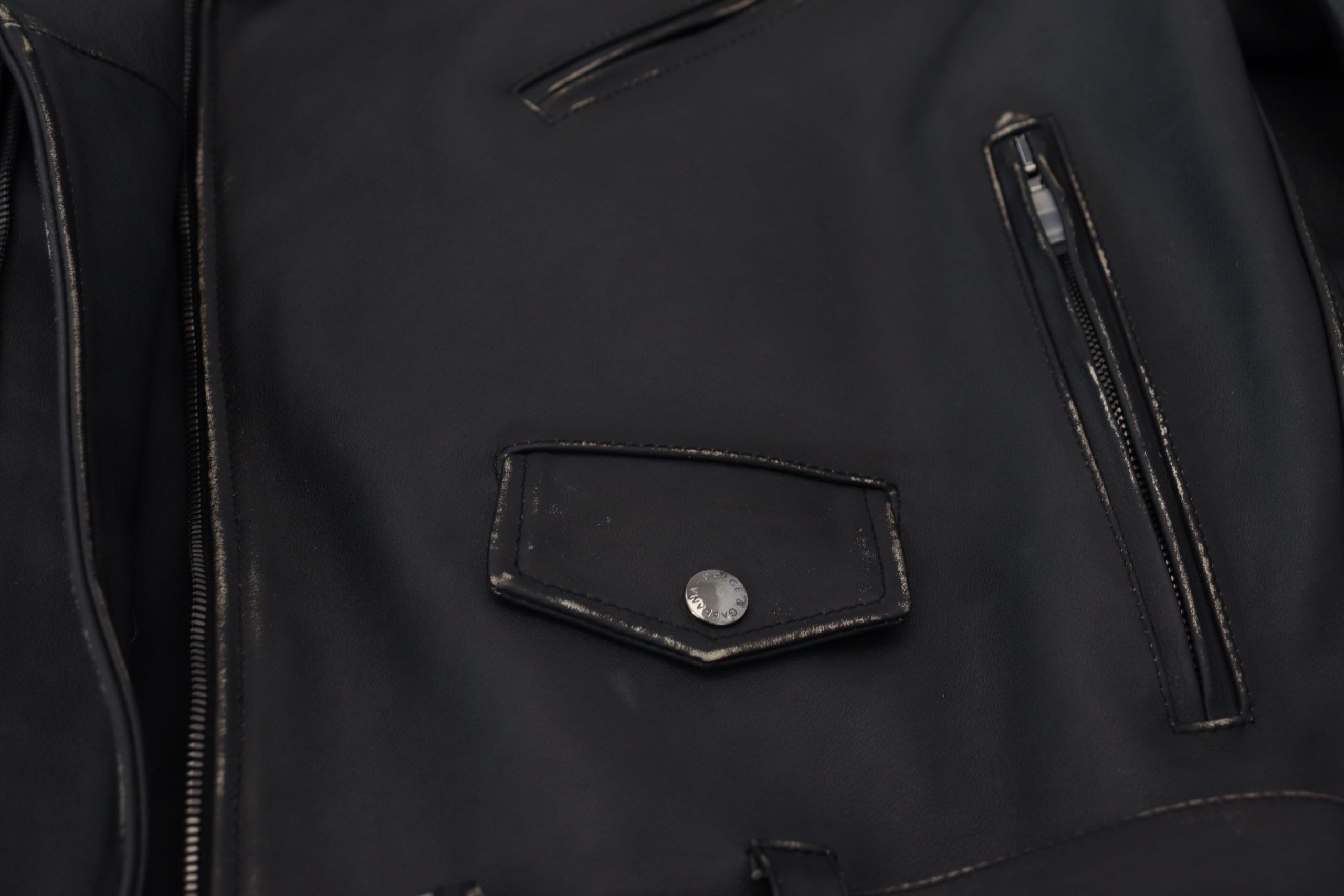 Dolce & Gabbana Black Leather Biker Coat Zipper Jacket Dolce & Gabbana