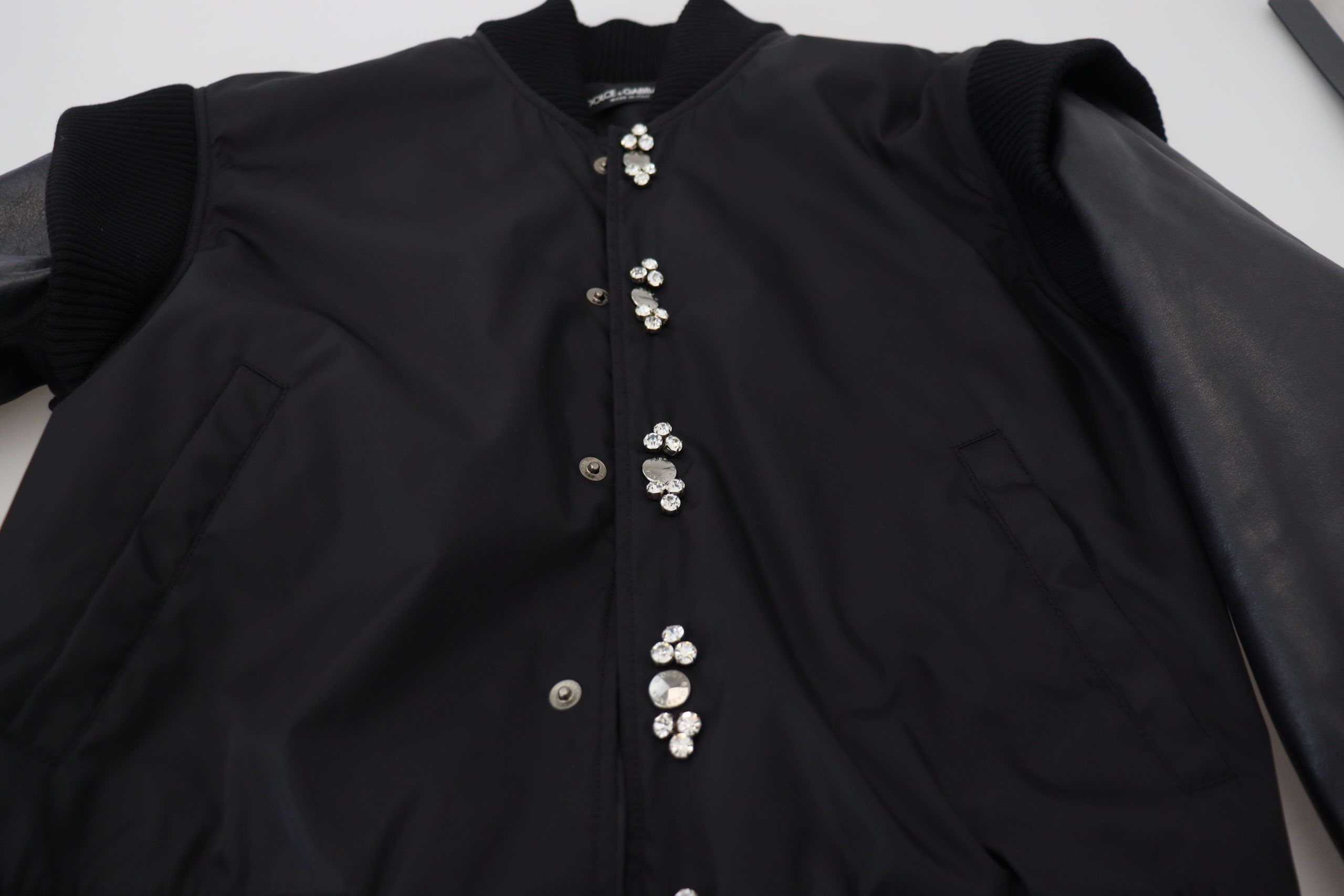 Dolce & Gabbana Black Nylon Crystals Coat Buttons Jacket Dolce & Gabbana