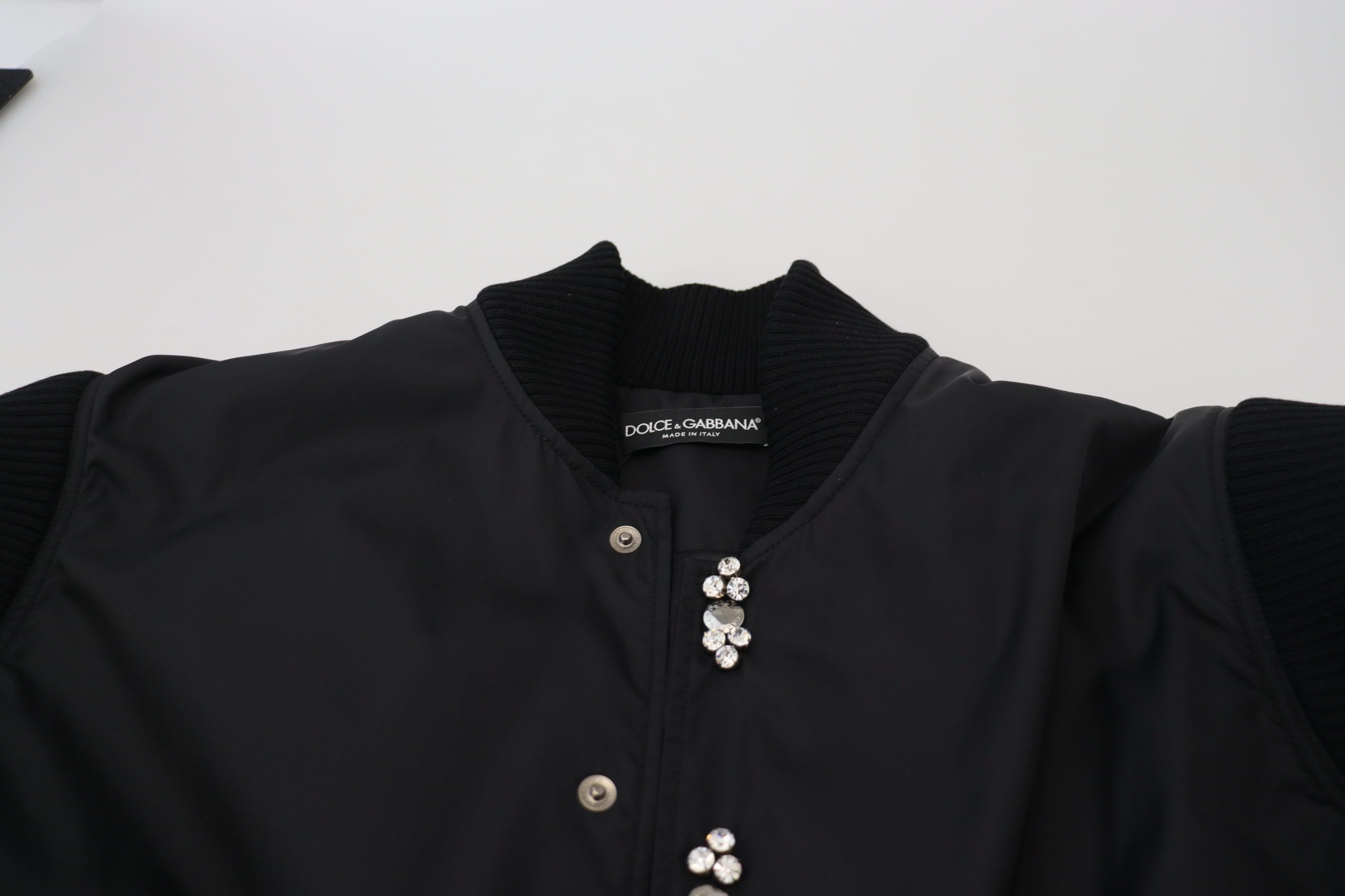 Dolce & Gabbana Black Nylon Crystals Coat Buttons Jacket Dolce & Gabbana