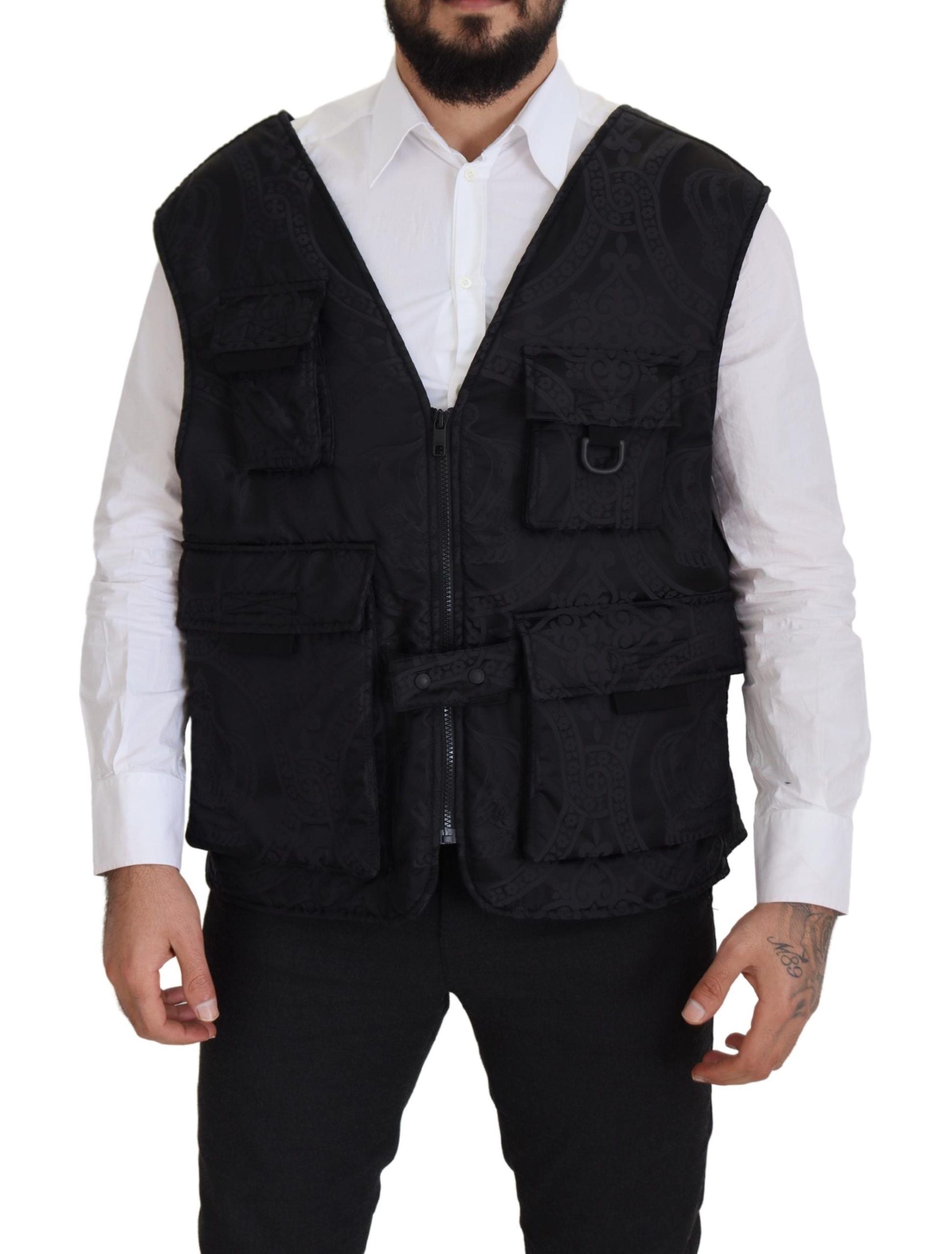 Dolce & Gabbana Black Nylon Full Zip Sleeveless Jacket Dolce & Gabbana