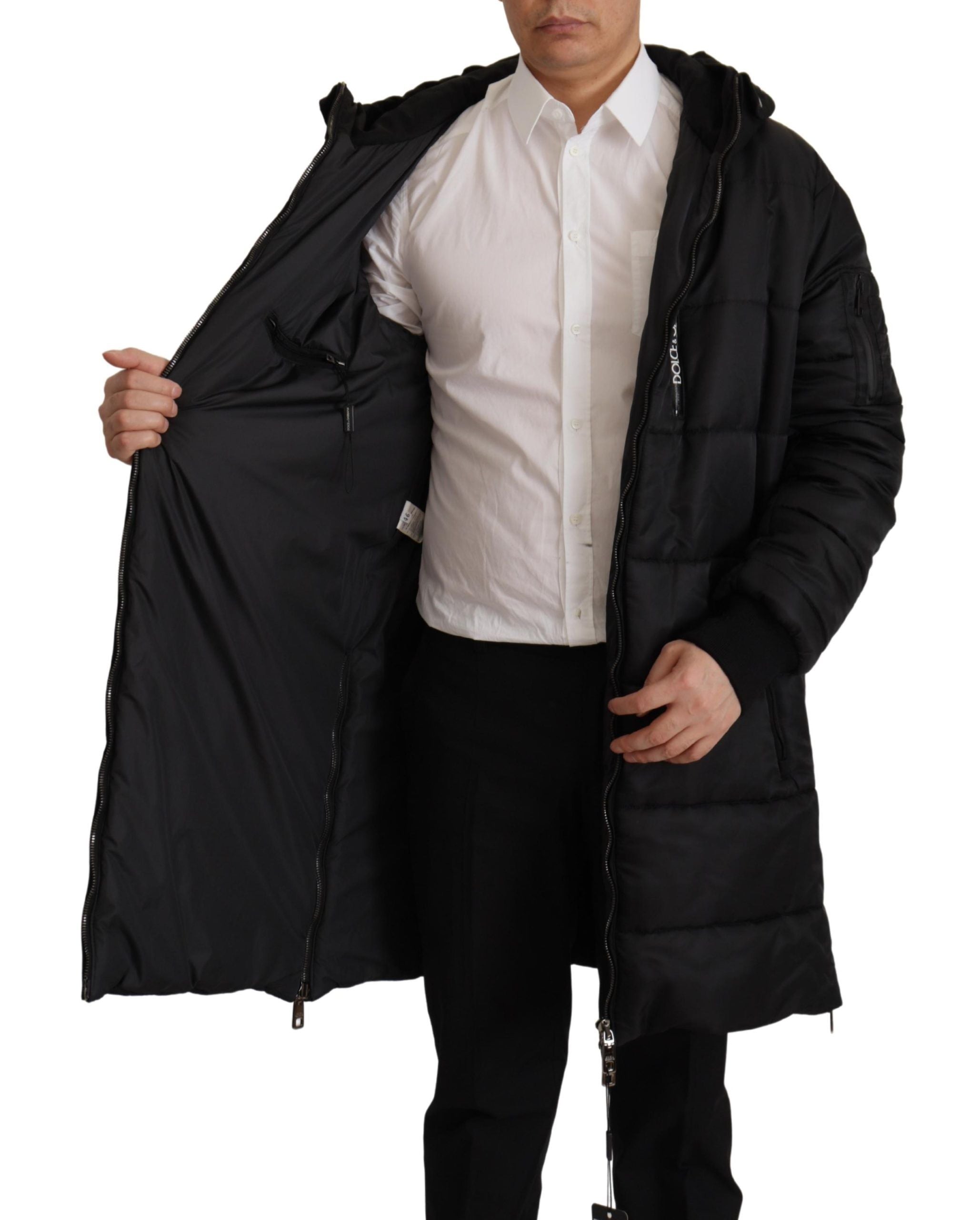 Dolce & Gabbana Black Nylon Hooded Parka Coat Winter Jacket Dolce & Gabbana