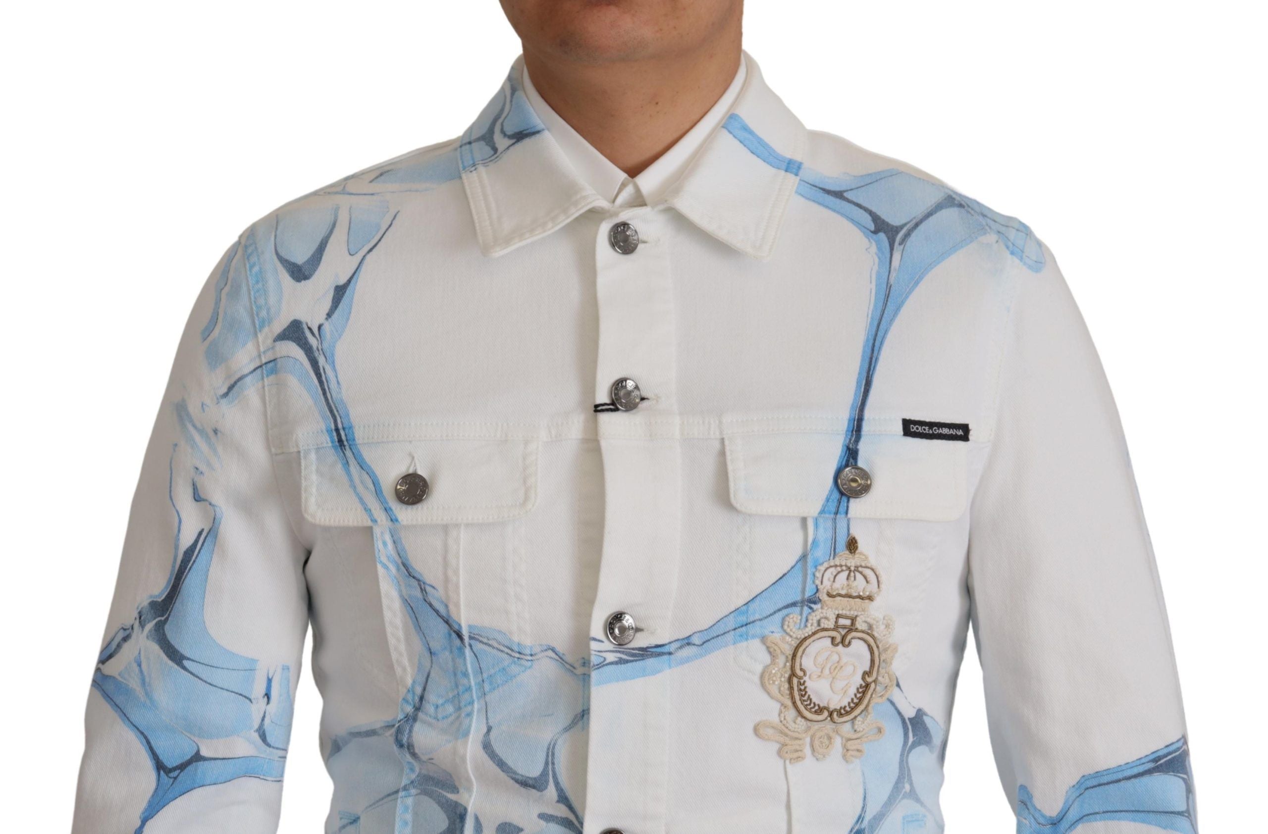 Dolce & Gabbana White Cotton Logo Embroidery Denim Jacket Dolce & Gabbana