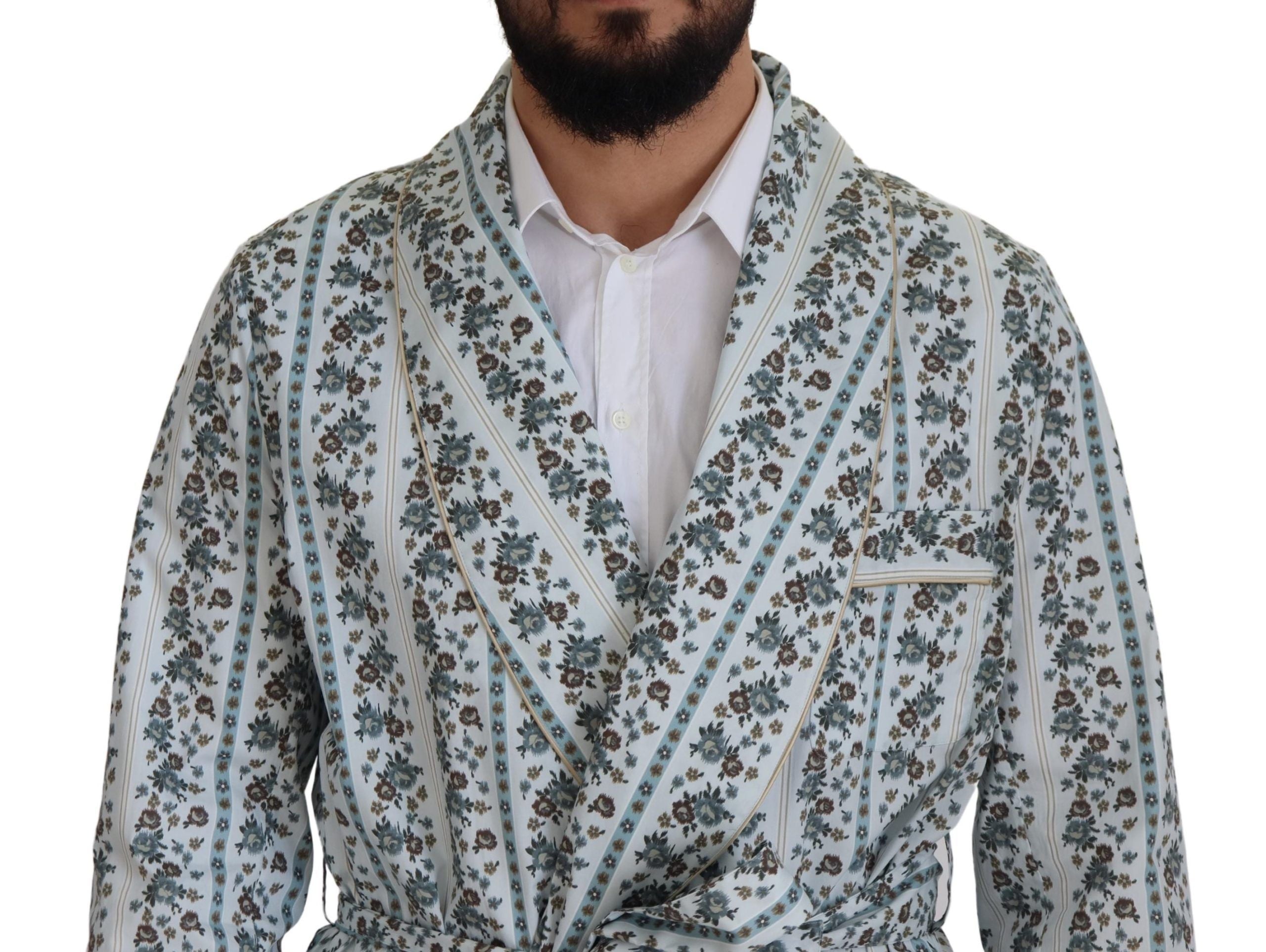Dolce & Gabbana Blue Floral Cotton Robe Coat Jacket Dolce & Gabbana