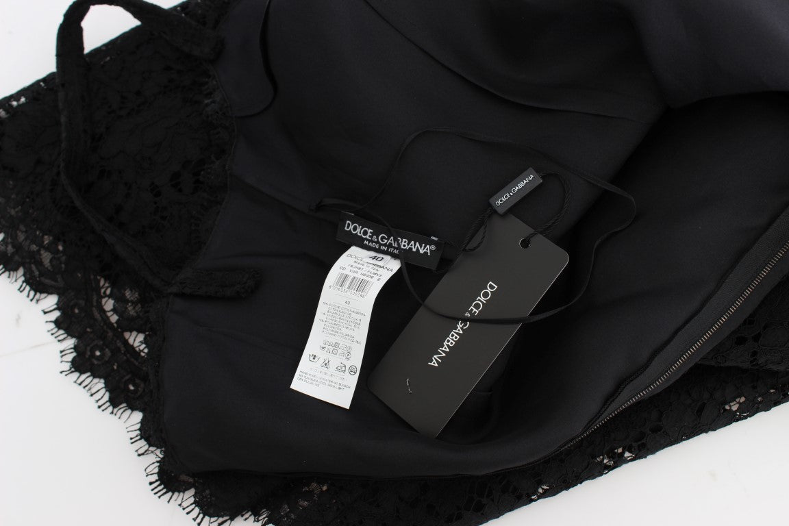 Dolce & Gabbana Black Floral Lace Shift Knee Length Dress Dolce & Gabbana