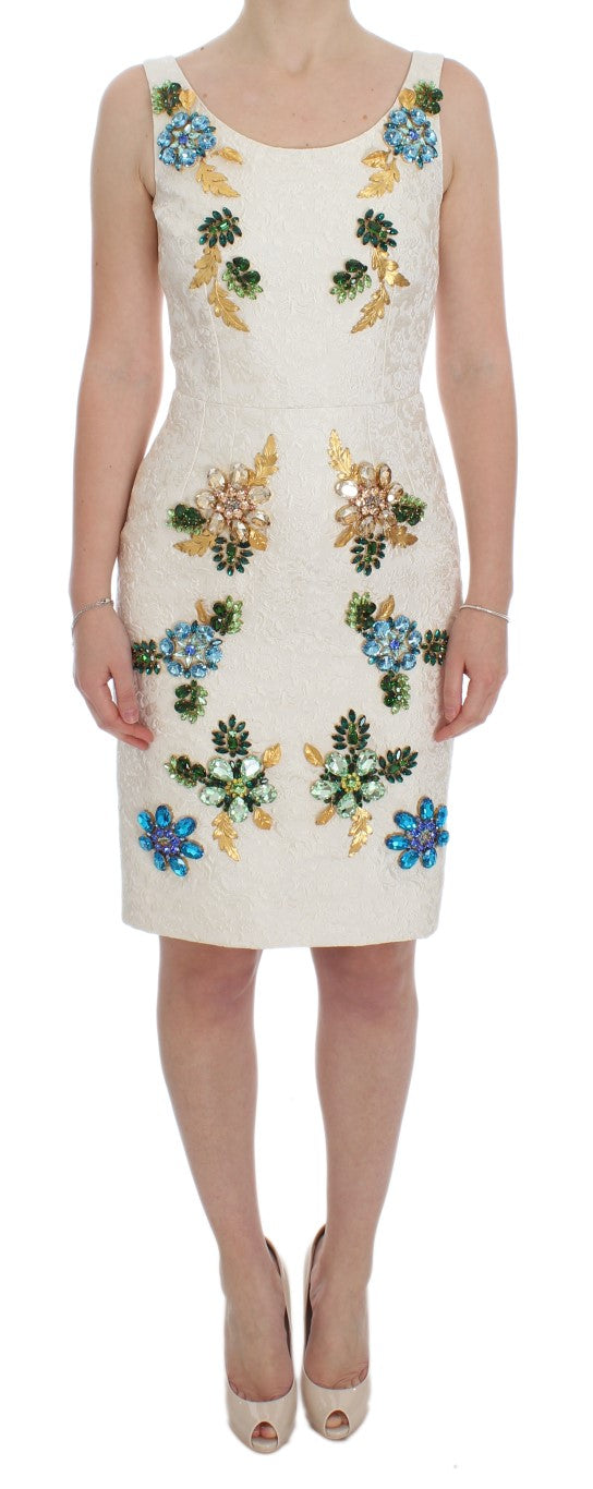 Dolce & Gabbana White Brocade Crystal Sheath Dress Dolce & Gabbana