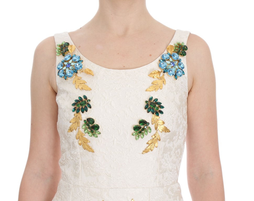 Dolce & Gabbana White Brocade Crystal Sheath Dress Dolce & Gabbana