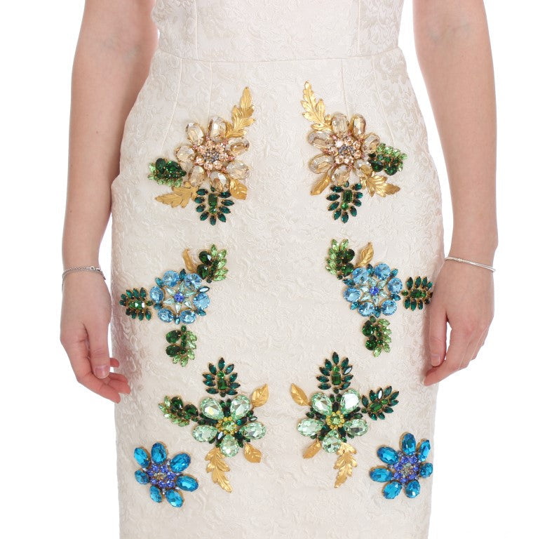 Dolce & Gabbana White Brocade Crystal Sheath Dress Dolce & Gabbana