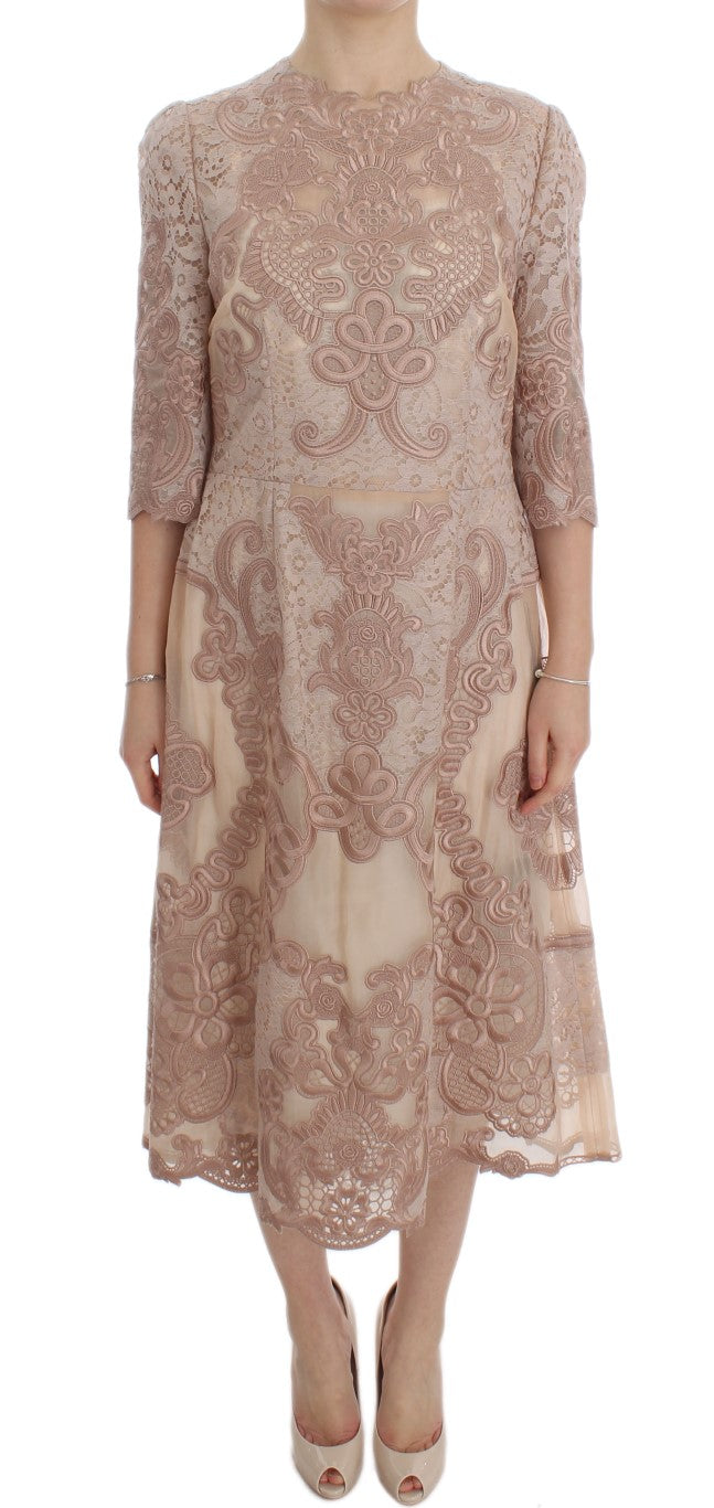 Dolce & Gabbana Pink Silk Lace Ricamo Shift Gown Dress Dolce & Gabbana