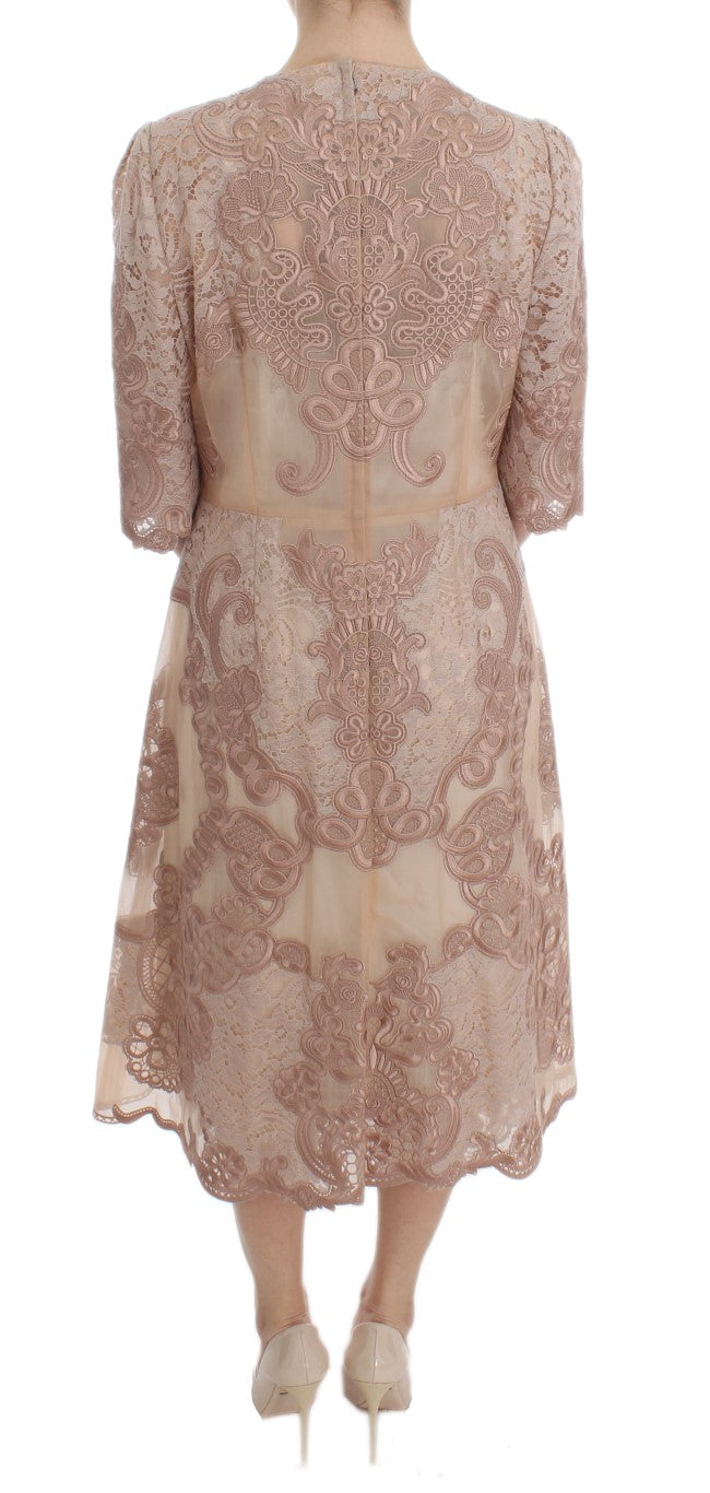 Dolce & Gabbana Pink Silk Lace Ricamo Shift Gown Dress Dolce & Gabbana