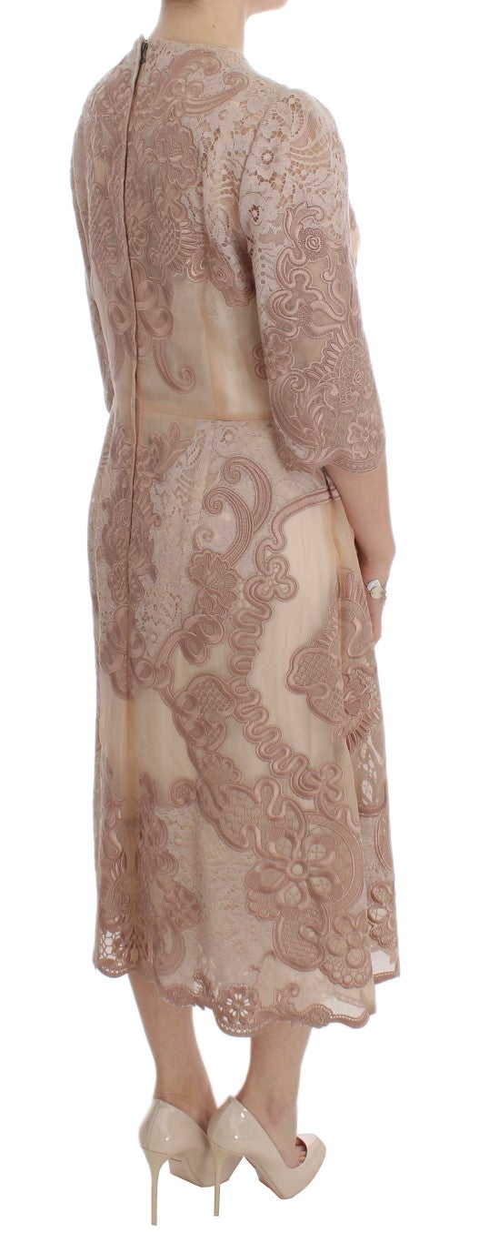 Dolce & Gabbana Pink Silk Lace Ricamo Shift Gown Dress Dolce & Gabbana