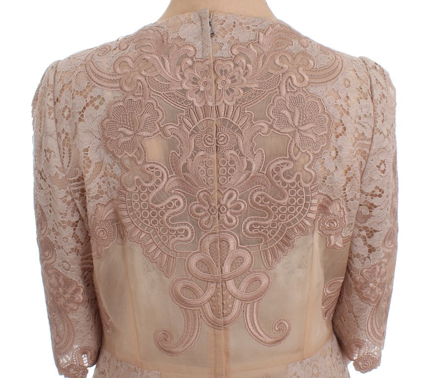 Dolce & Gabbana Pink Silk Lace Ricamo Shift Gown Dress Dolce & Gabbana