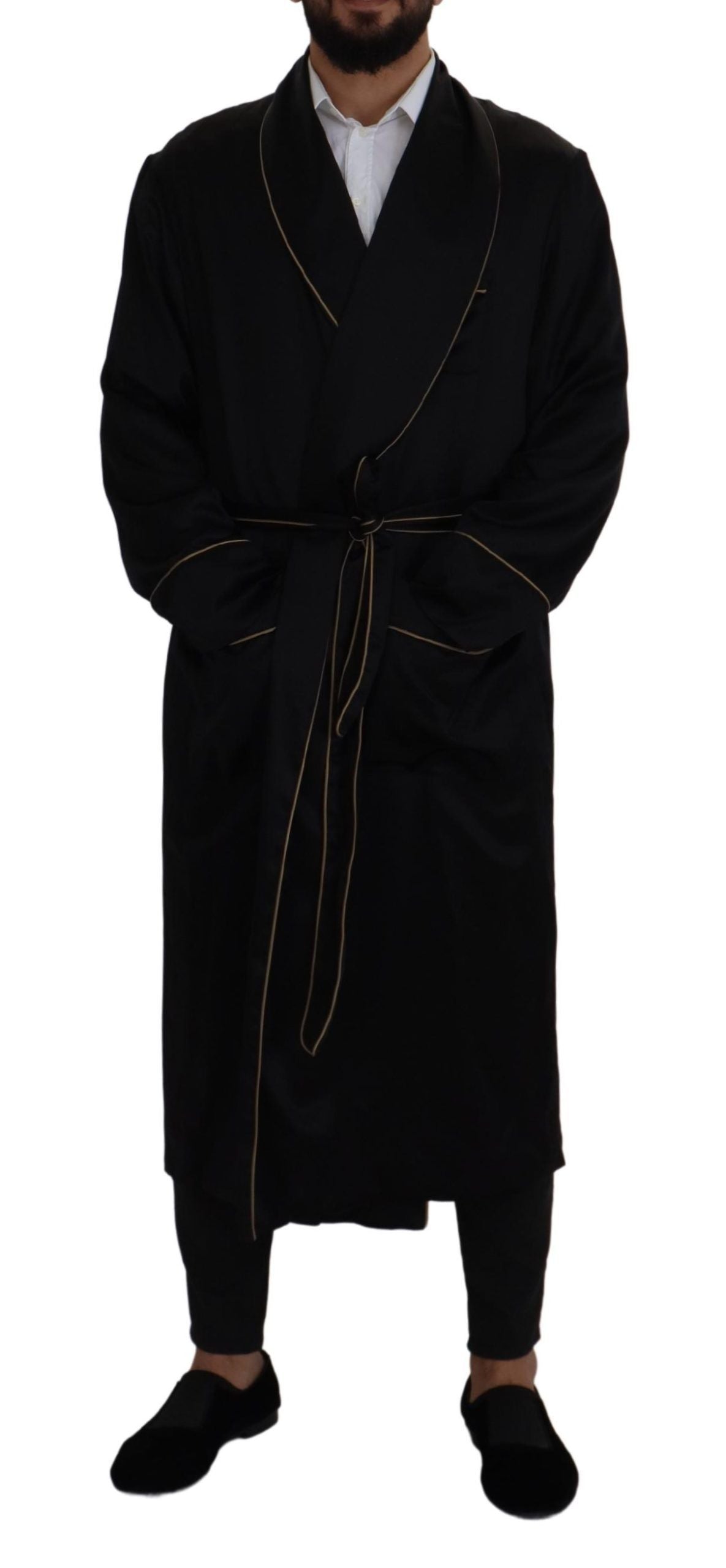 Dolce & Gabbana Black 100% Silk Robe Coat Wrap  Jacket Dolce & Gabbana