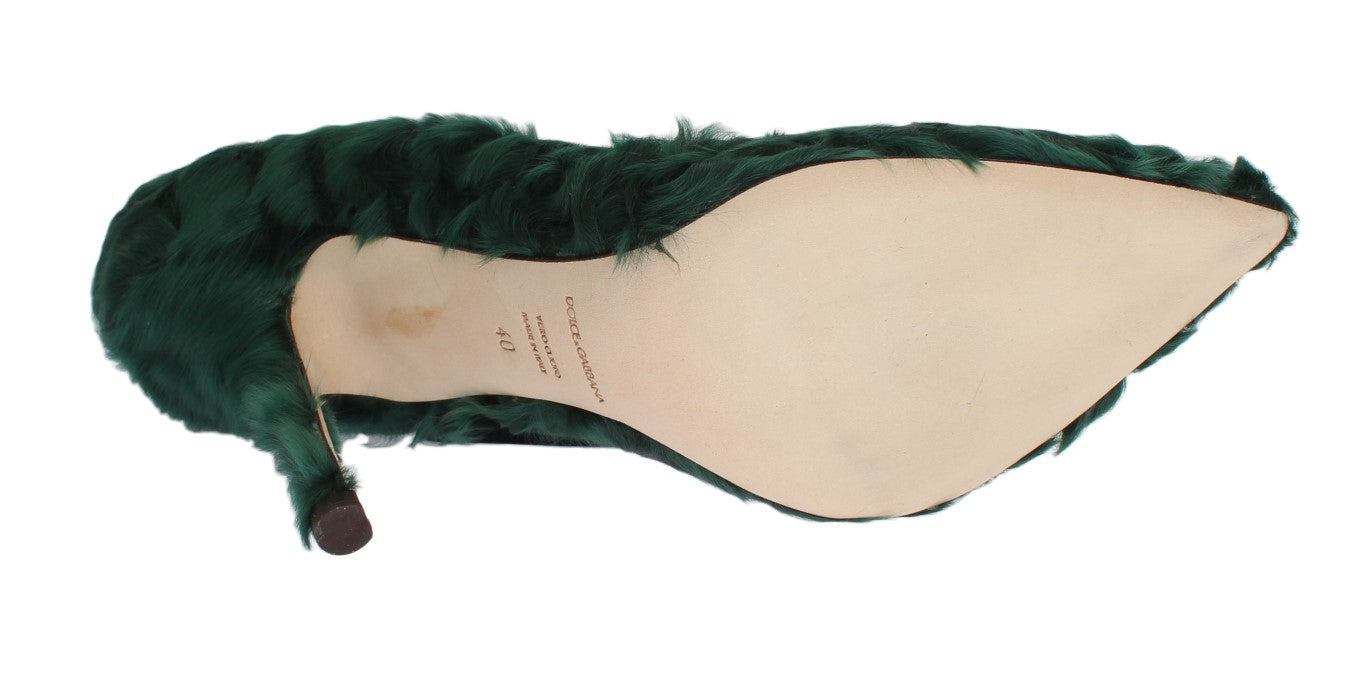 Dolce & Gabbana Green Xiangao Lamb Fur Leather Pumps Dolce & Gabbana
