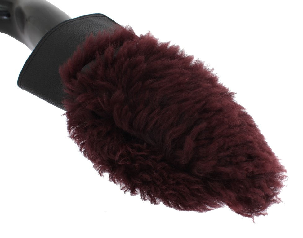 Dolce & Gabbana Black Leather Bordeaux Shearling Gloves Dolce & Gabbana