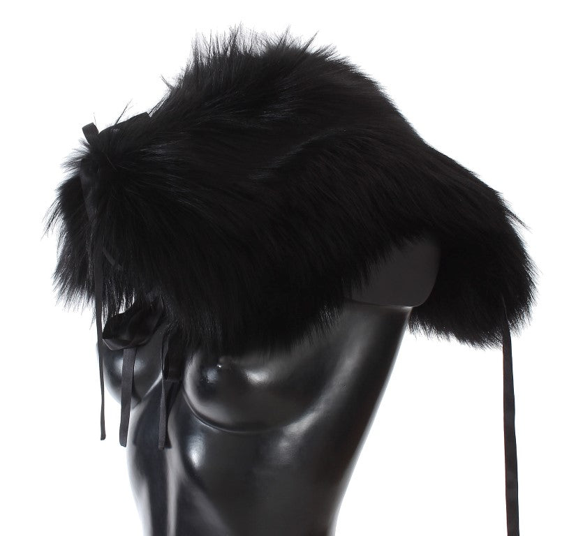 Dolce & Gabbana Black Fox Fur Shoulder Wrap Cover Collar Scarf Dolce & Gabbana