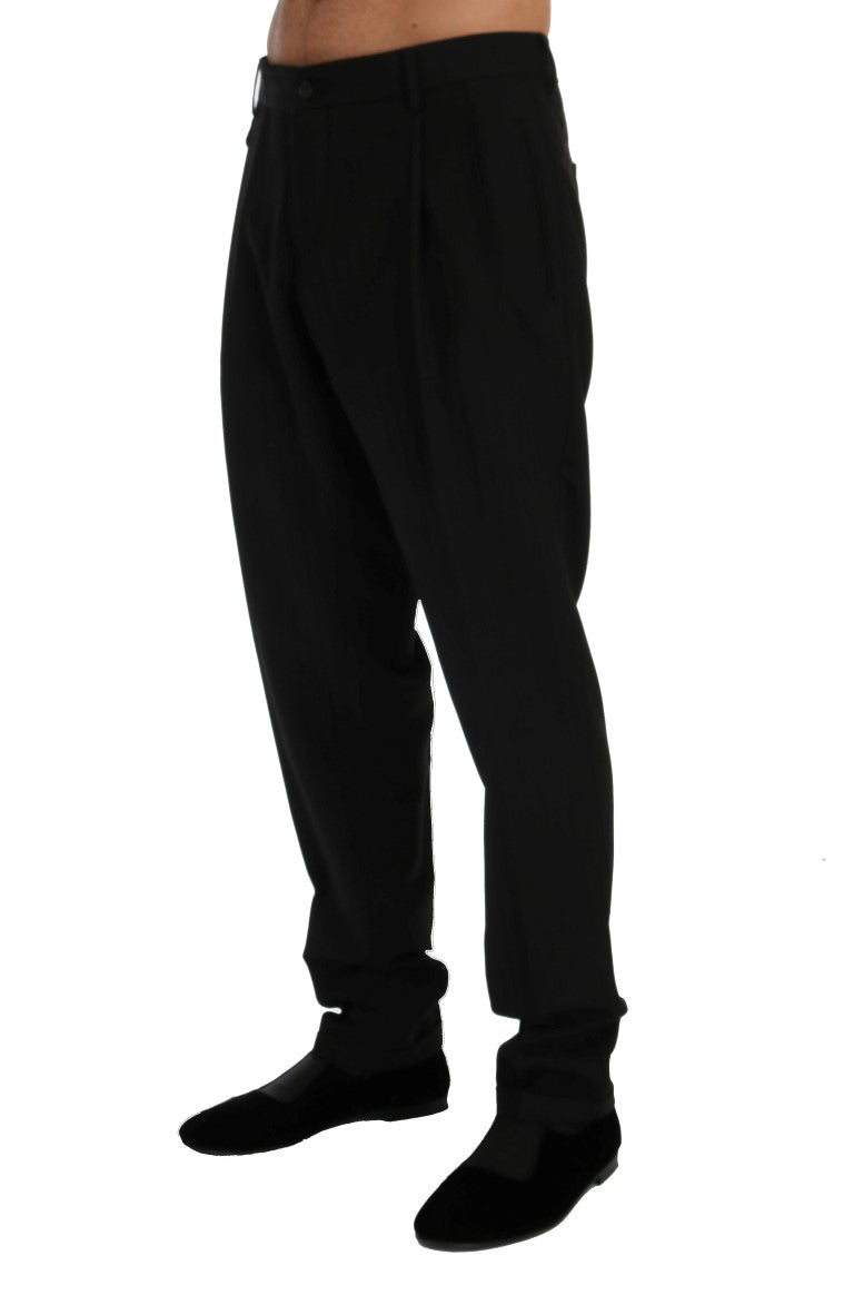 Dolce & Gabbana Black Striped Wool Stretch Pants Dolce & Gabbana