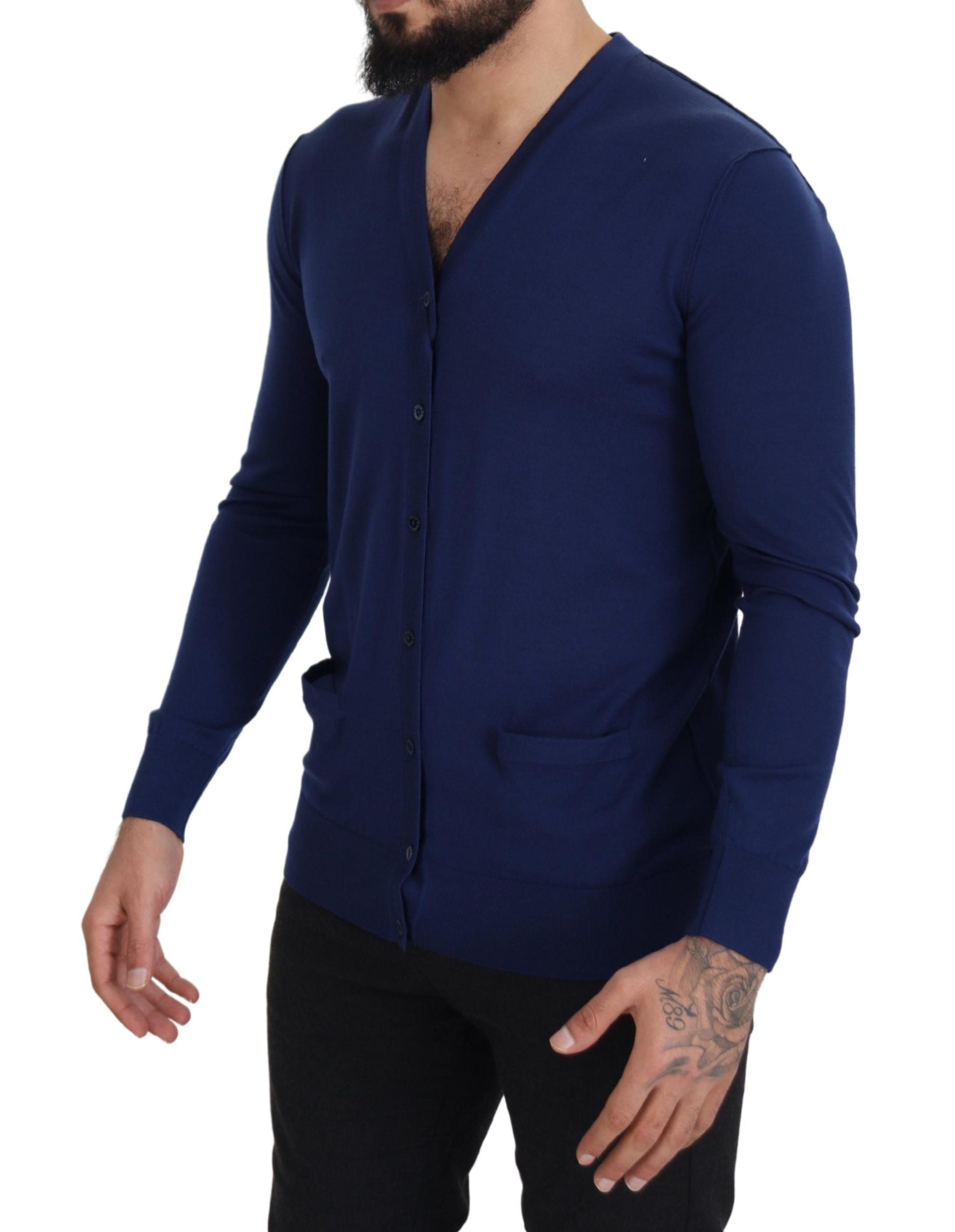 Dolce & Gabbana Blue Wool V-neck Button Down Cardigan Sweater Dolce & Gabbana