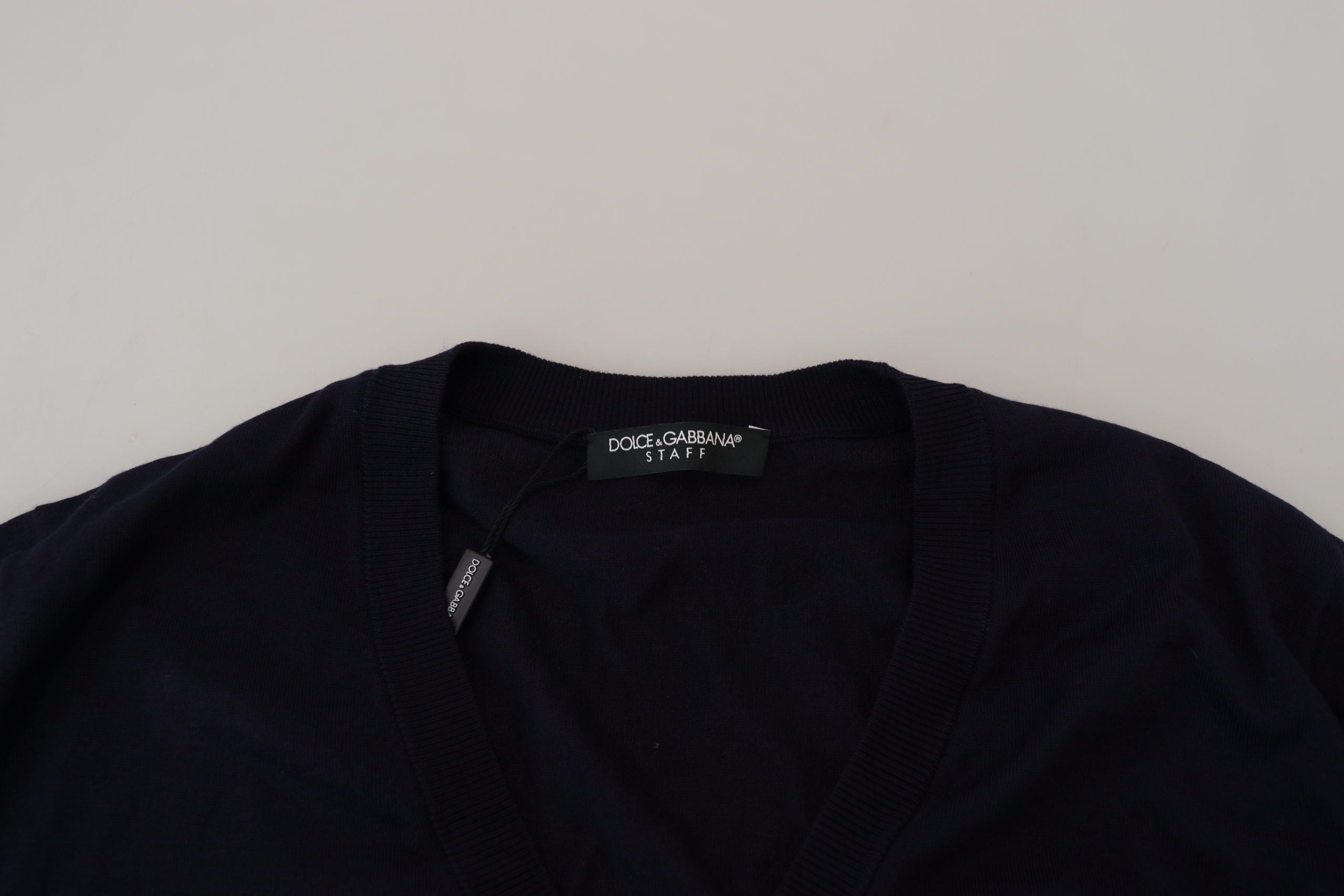 Dolce & Gabbana Blue Wool STAFF Down Cardigan Sweater Dolce & Gabbana
