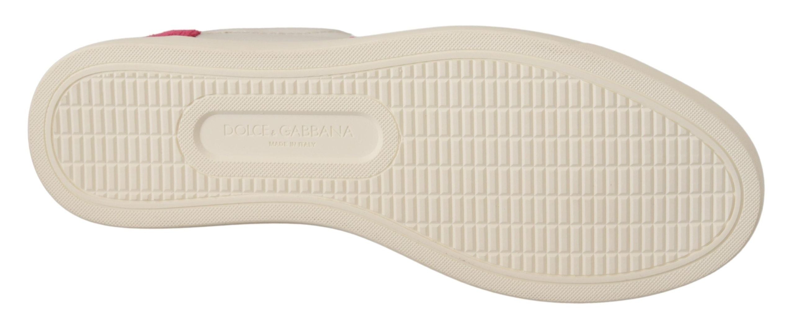 Dolce & Gabbana White Pink Leather Low Top Sneakers Womens Shoes Dolce & Gabbana