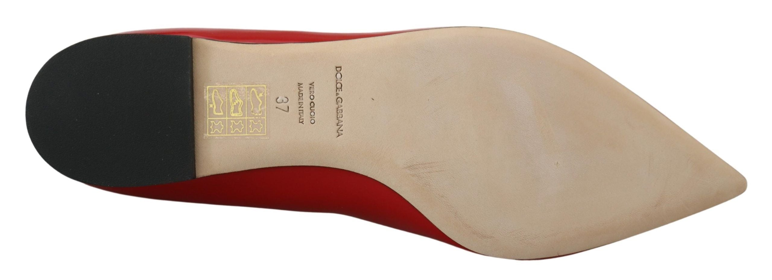 Dolce & Gabbana Red Leather Crystals Loafers Flats Shoes Dolce & Gabbana