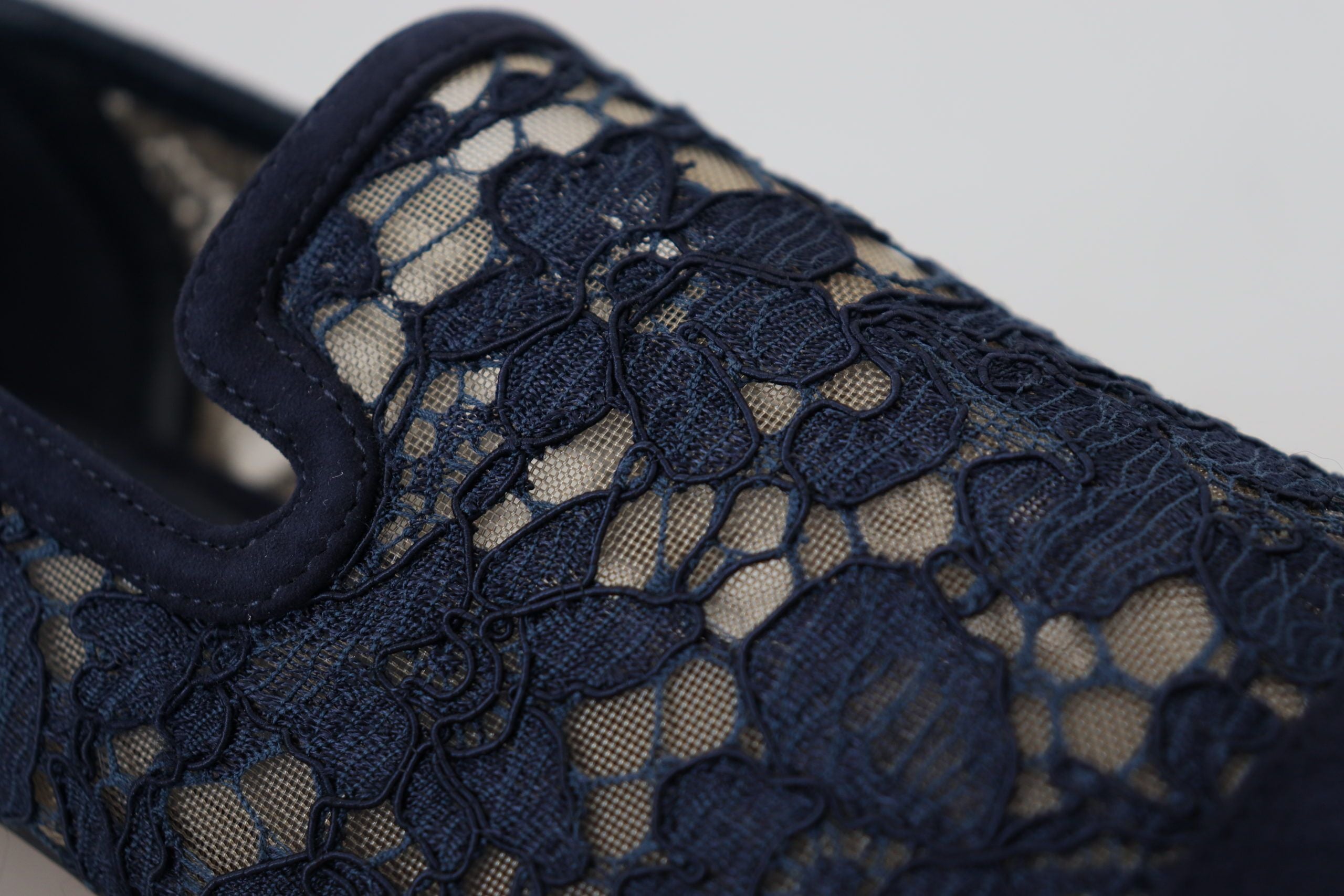Dolce & Gabbana Blue Floral Lace Slip Ons Loafers Flats Shoes Dolce & Gabbana