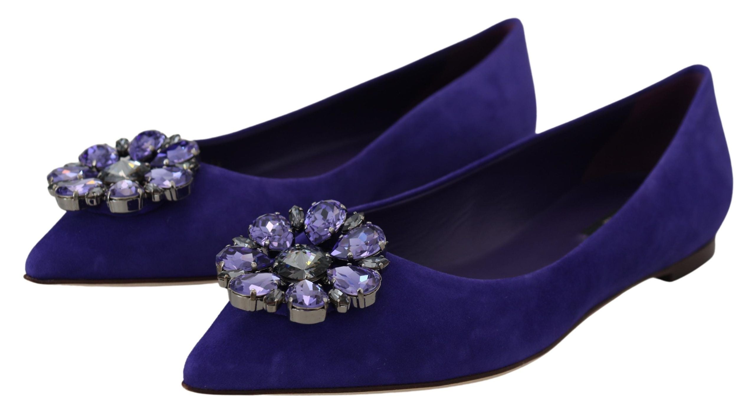 Dolce & Gabbana Purple Suede Crystals Loafers Flats Shoes Dolce & Gabbana