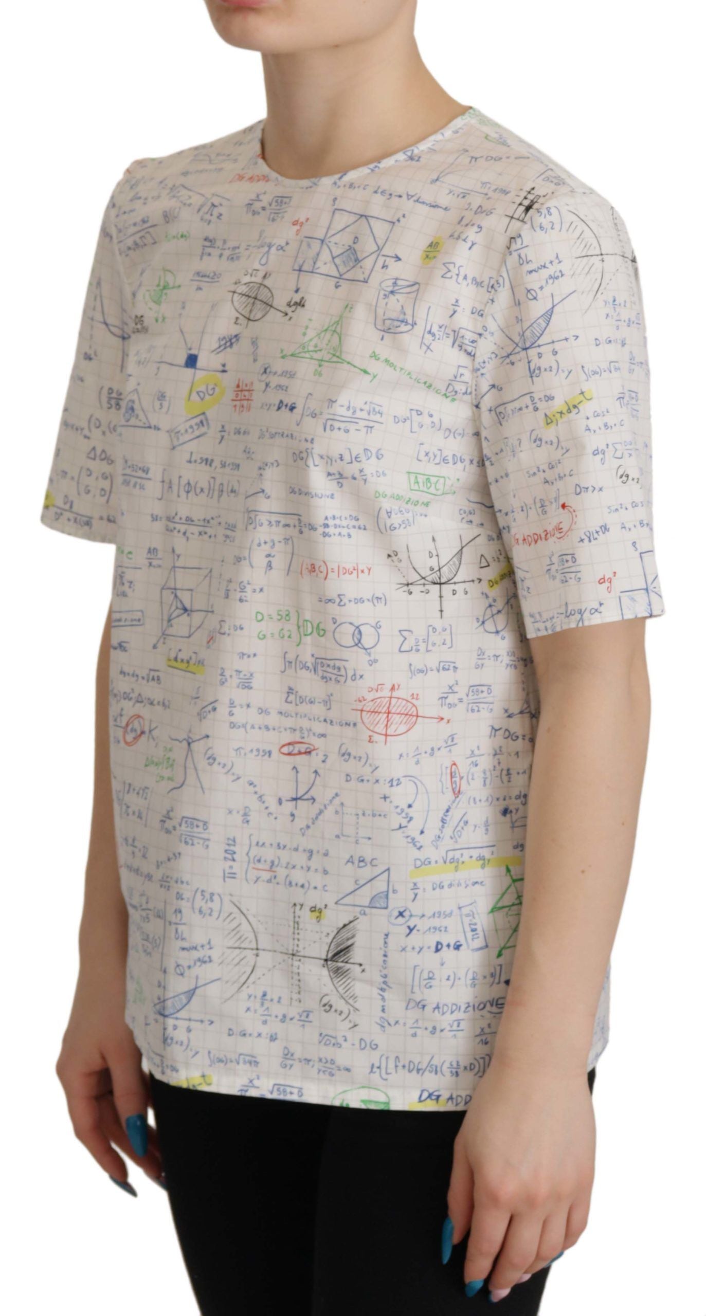 Dolce & Gabbana White Cotton Algebra Print Short Sleeves Top Dolce & Gabbana