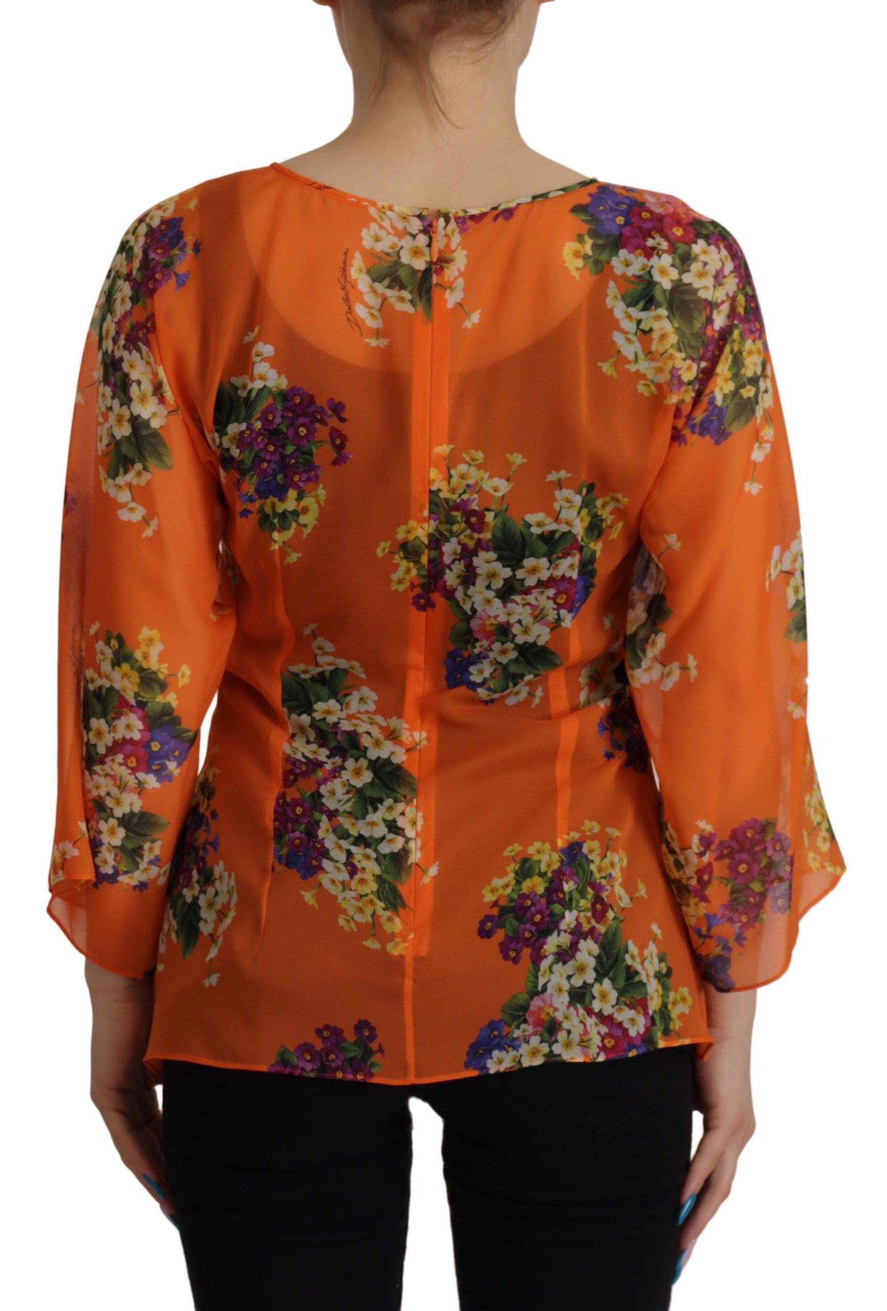 Dolce & Gabbana Orange Floral Print Long Sleeve Blouse Dolce & Gabbana
