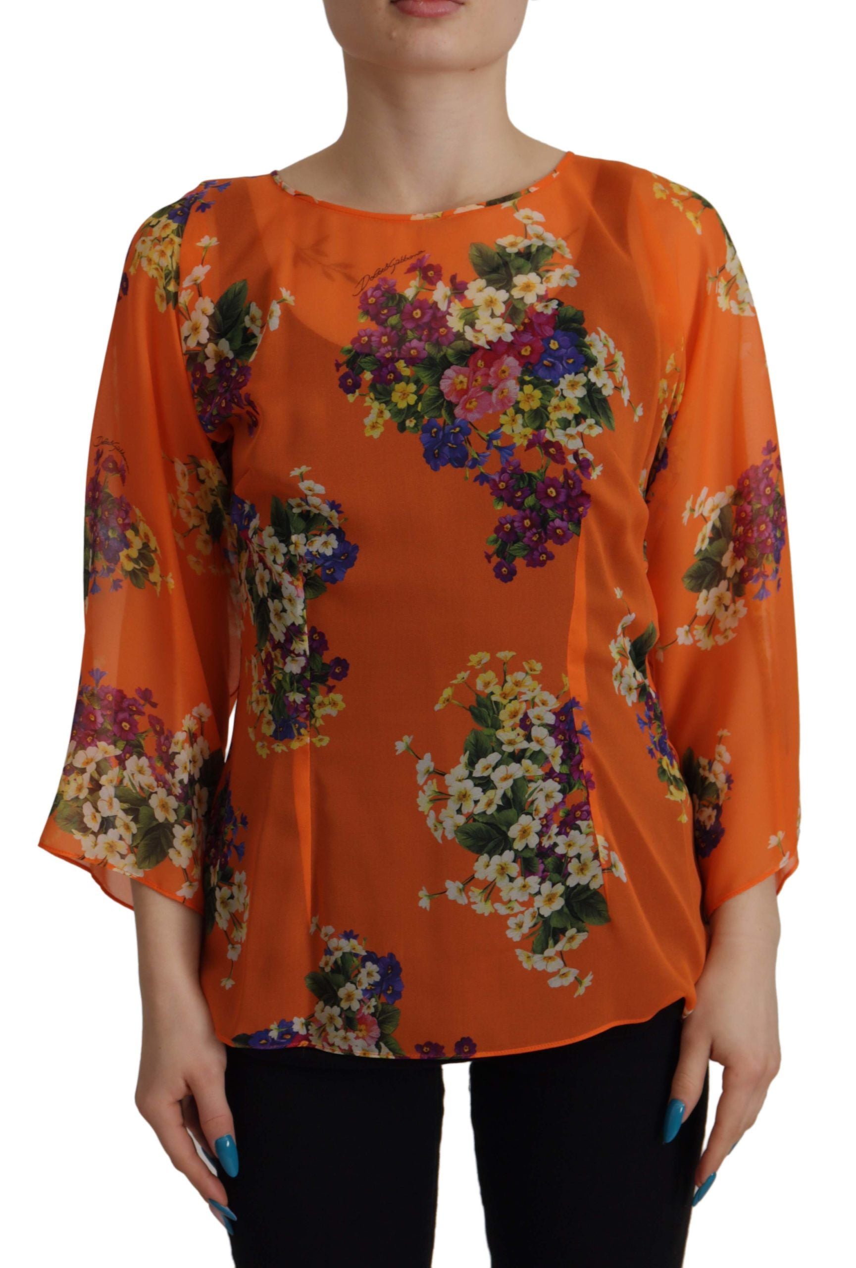 Dolce & Gabbana Orange Floral Print Long Sleeve Blouse Dolce & Gabbana