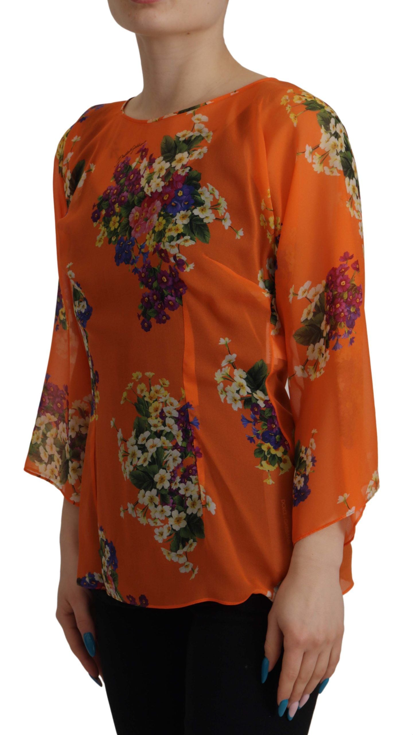 Dolce & Gabbana Orange Floral Print Long Sleeve Blouse Dolce & Gabbana