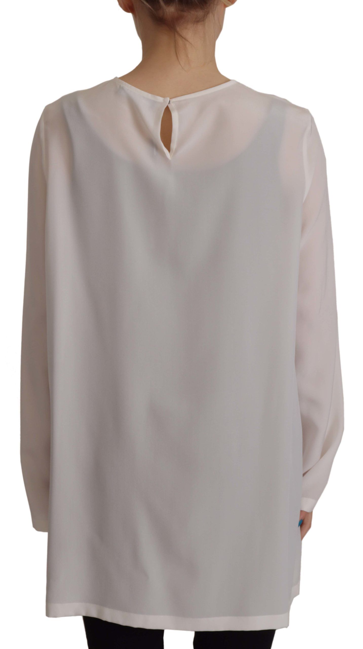 Dolce & Gabbana White Silk DG Logo Embroidered Long Sleeves Blouse Dolce & Gabbana