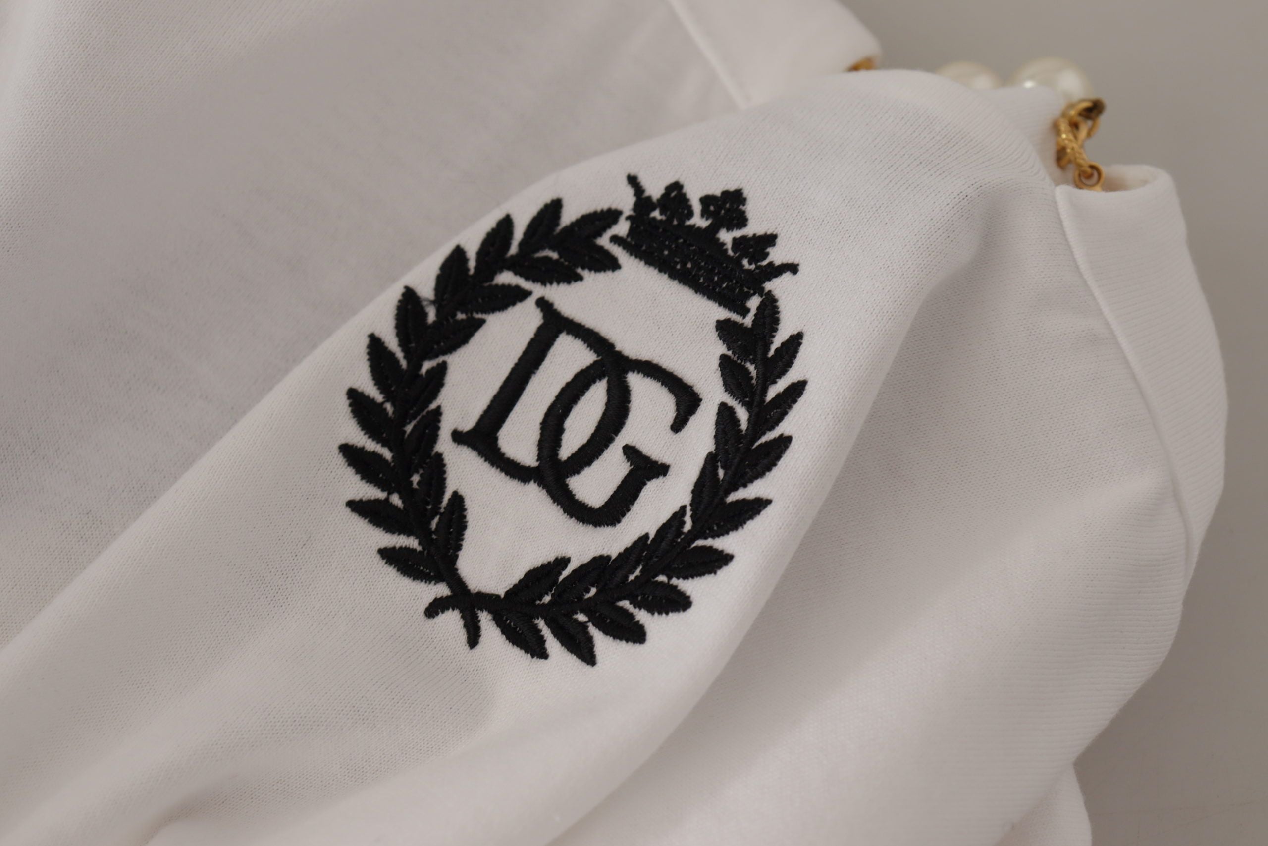 Dolce & Gabbana White Necklace Embellished Neckline T-shirt Top Dolce & Gabbana